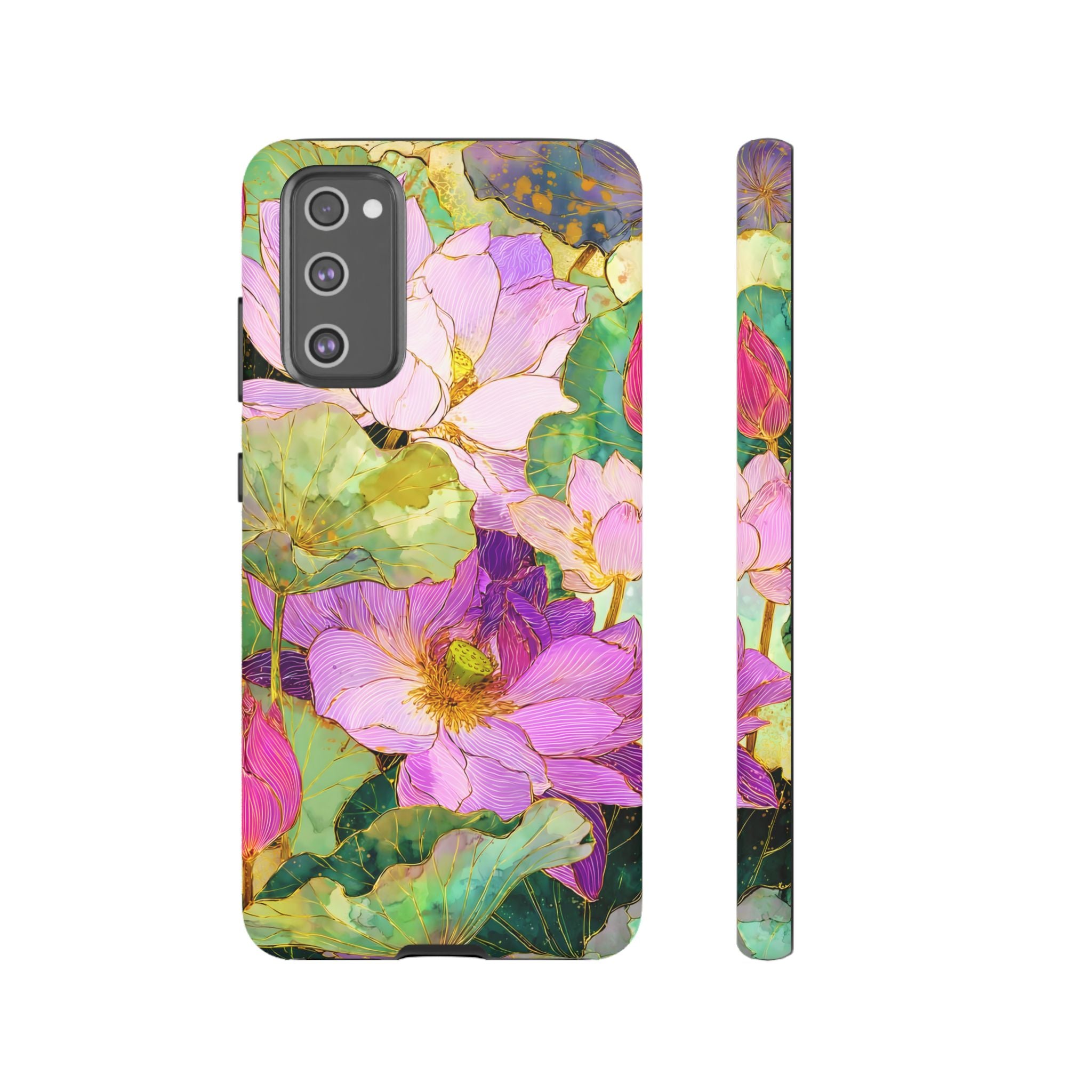 Custodia Protettiva Resistente per Telefono Samsung Galaxy con Acquerello Floreale | Cover Protettiva Giardino di Loto Rosa