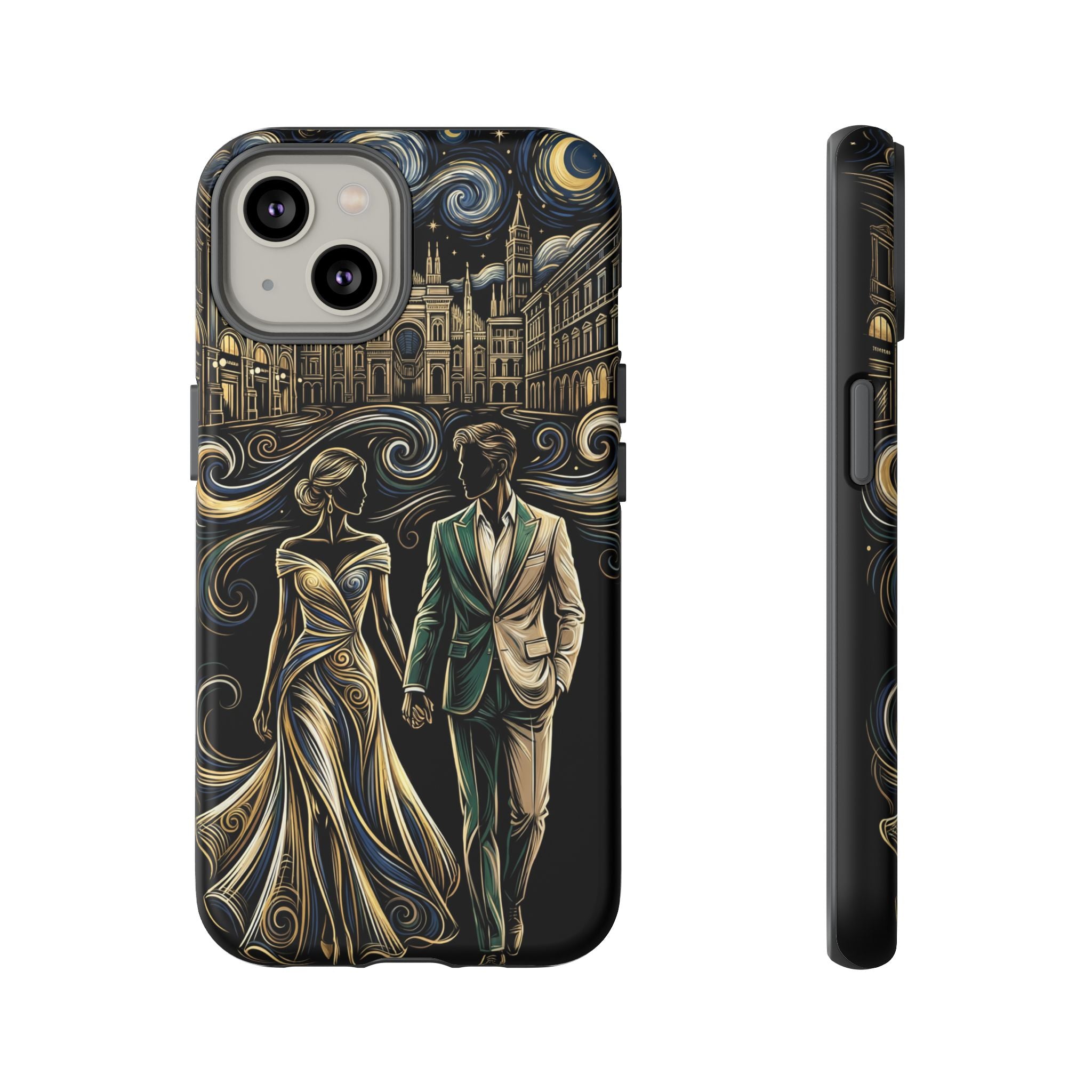 Romantic Night Walk iPhone Case | Elegant Couple Art
