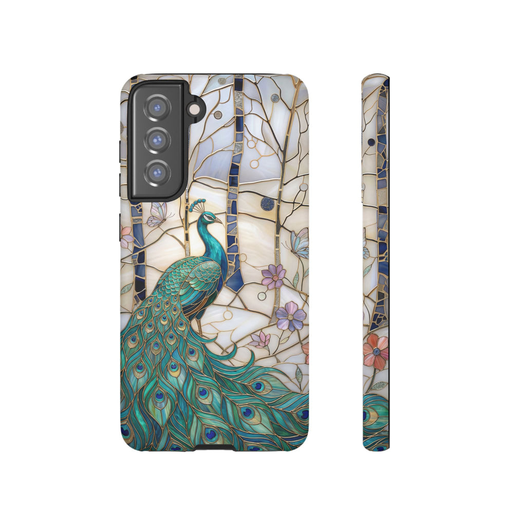 Custodia per Samsung Galaxy con motivo in vetro colorato con pavone