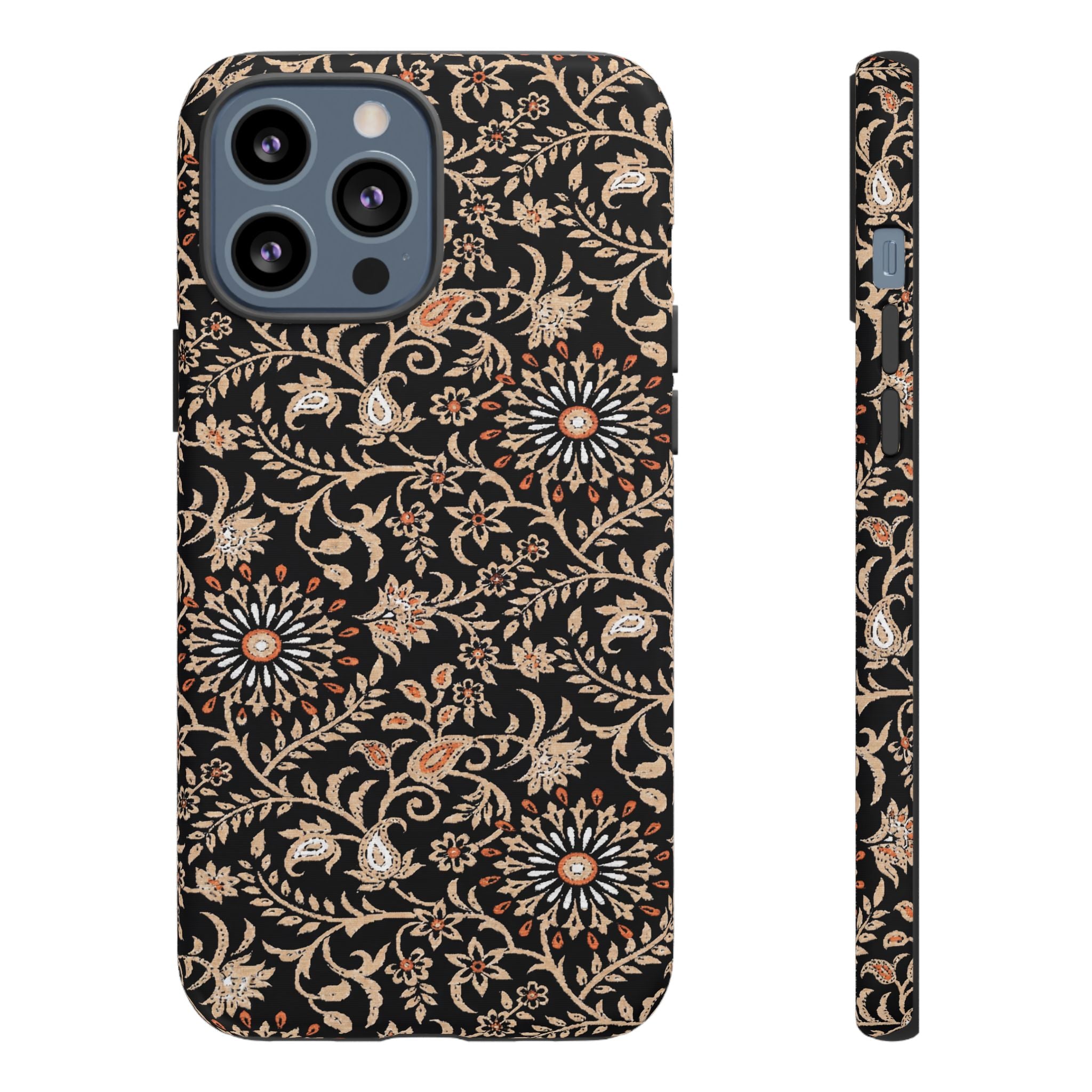 Batik Floral Black Ornate Daisies Tough iPhone Case