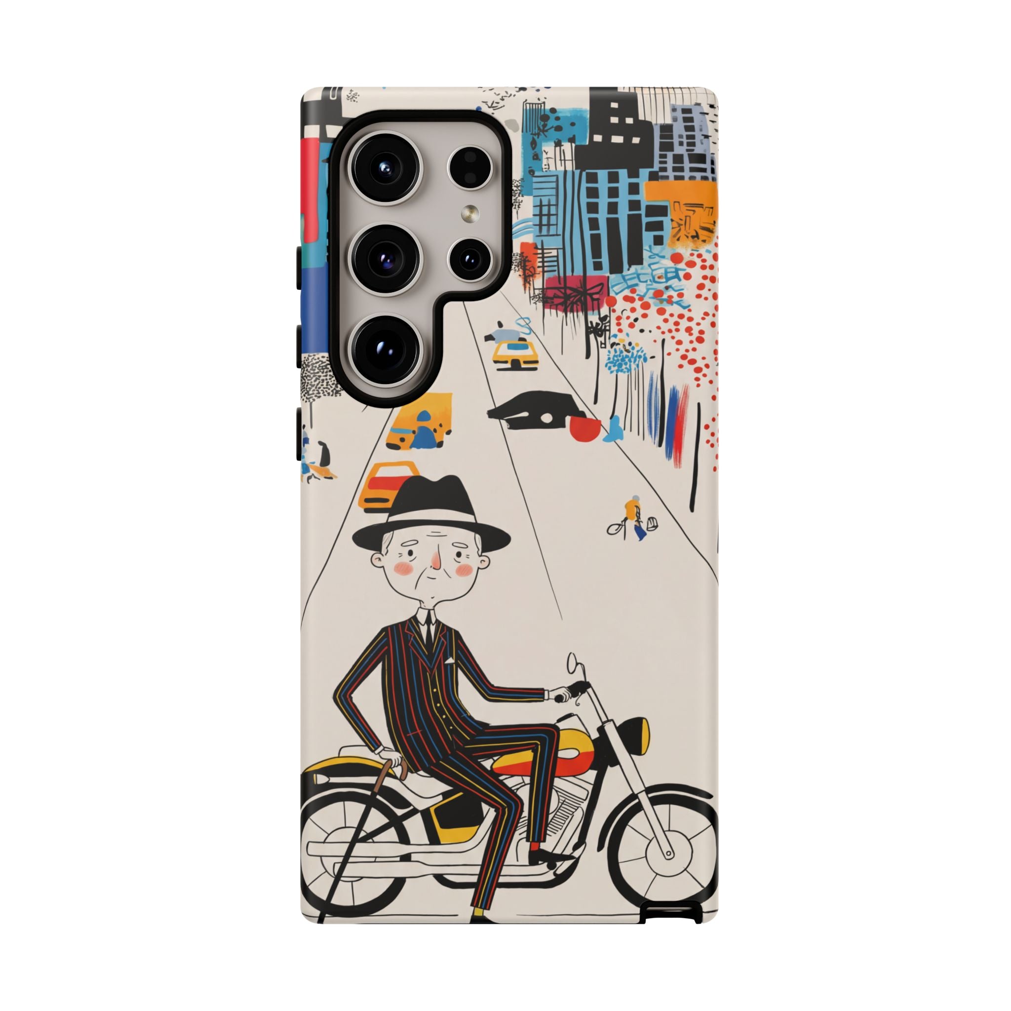 Vintage Grandpa Rider Motorcycle Samsung Galaxy Phone Case | Illustrated Cityscape