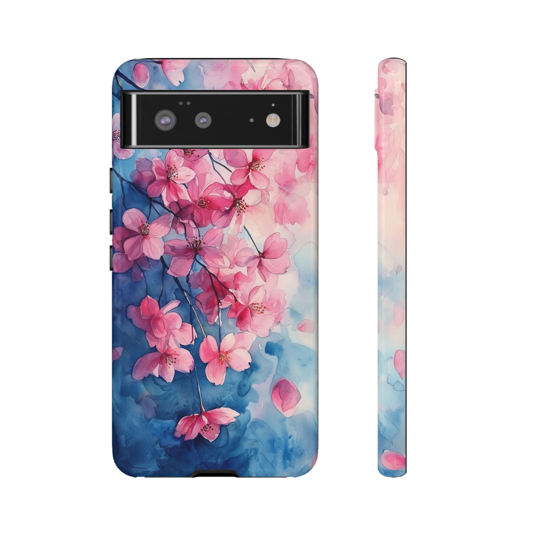 Floral Cherry Blossom Google Pixel Case | Pink Blue Watercolour