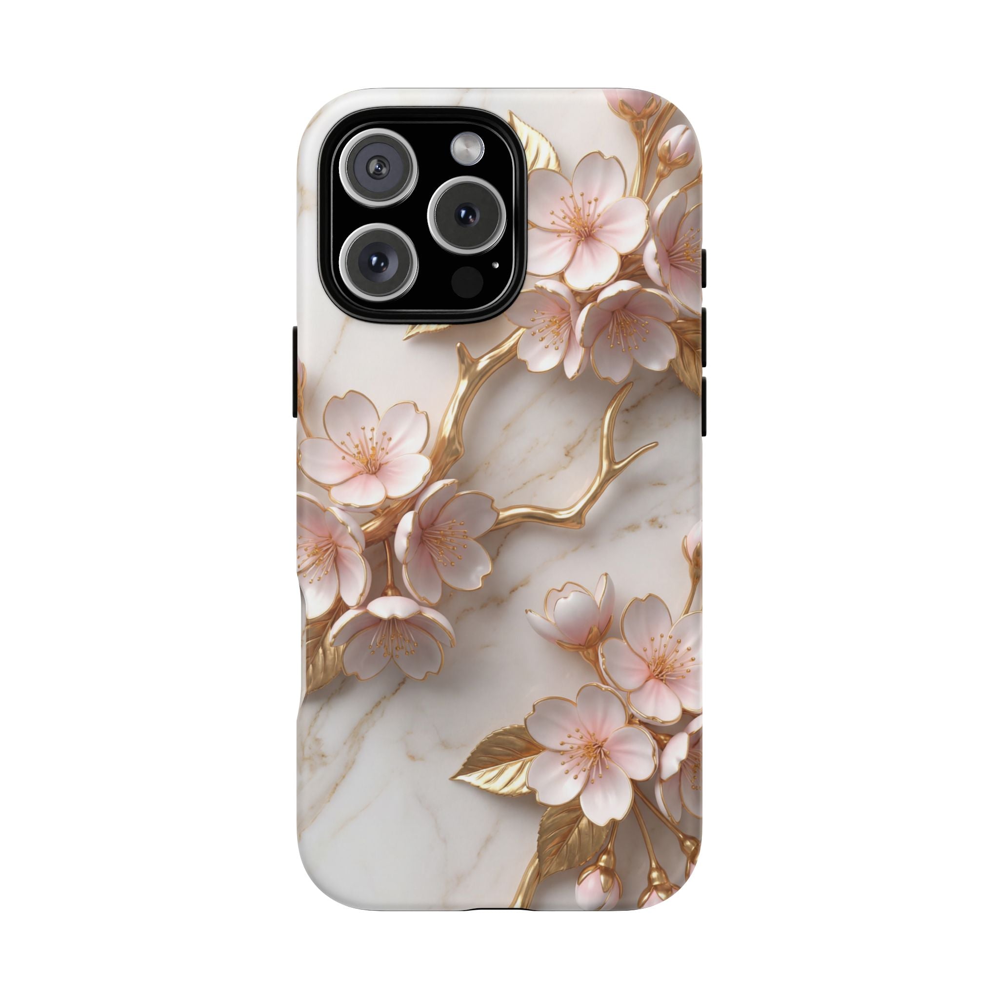 Floral Marble iPhone Case — Sakura Gold Cherry Blossom Tough Case