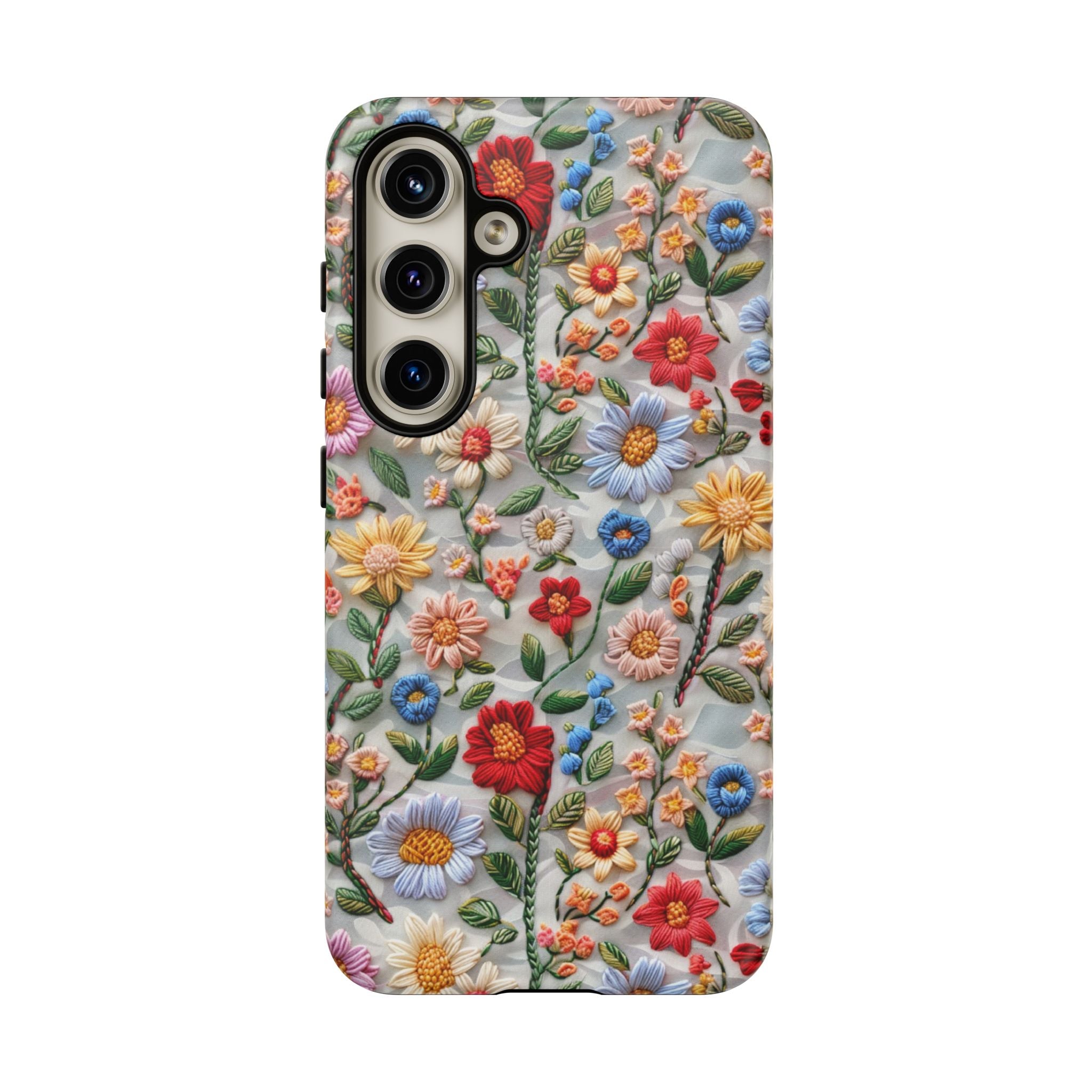 Floral Embroidered Pattern Tough Samsung Galaxy Case — Colourful Daisy & Wildflower Design
