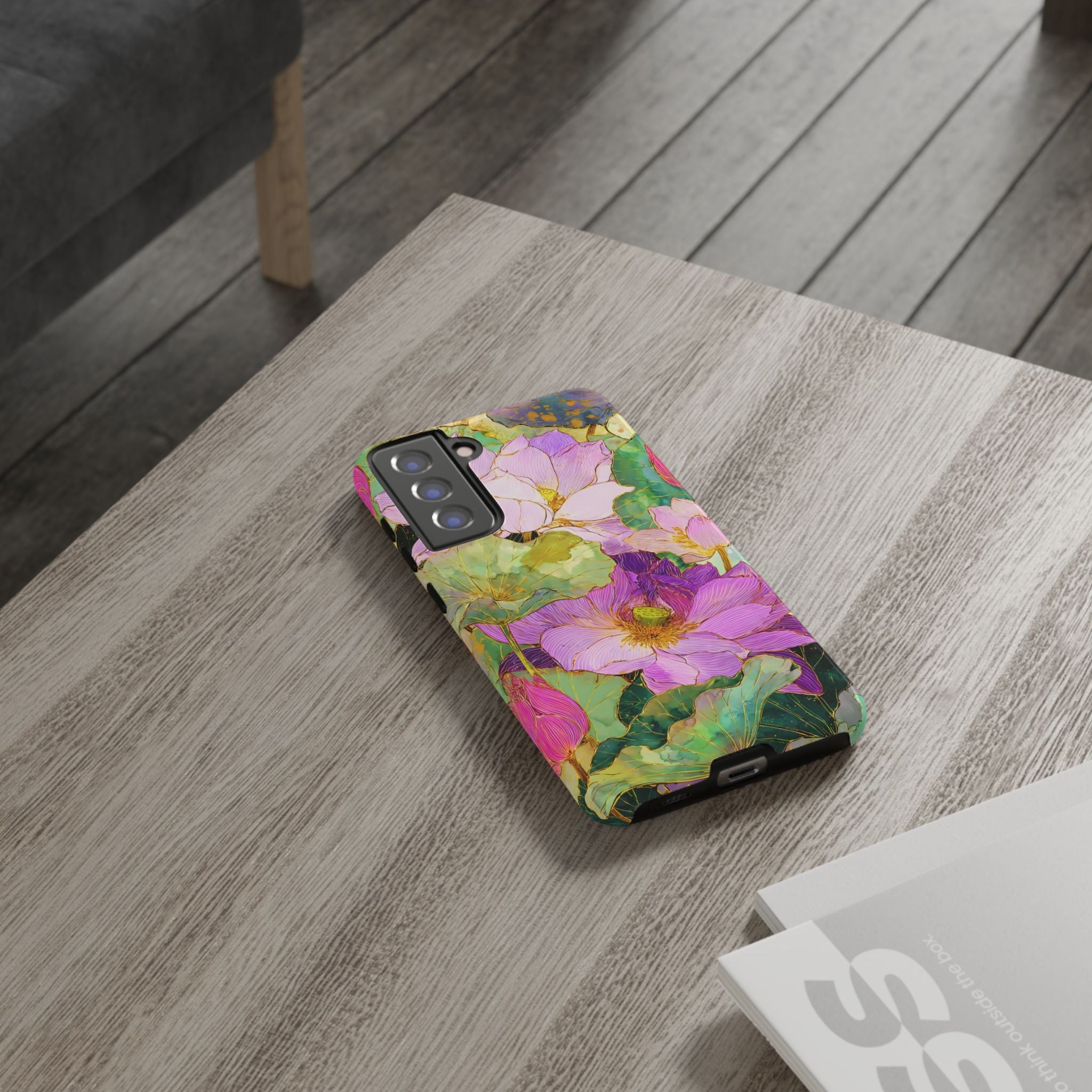 Custodia Protettiva Resistente per Telefono Samsung Galaxy con Acquerello Floreale | Cover Protettiva Giardino di Loto Rosa