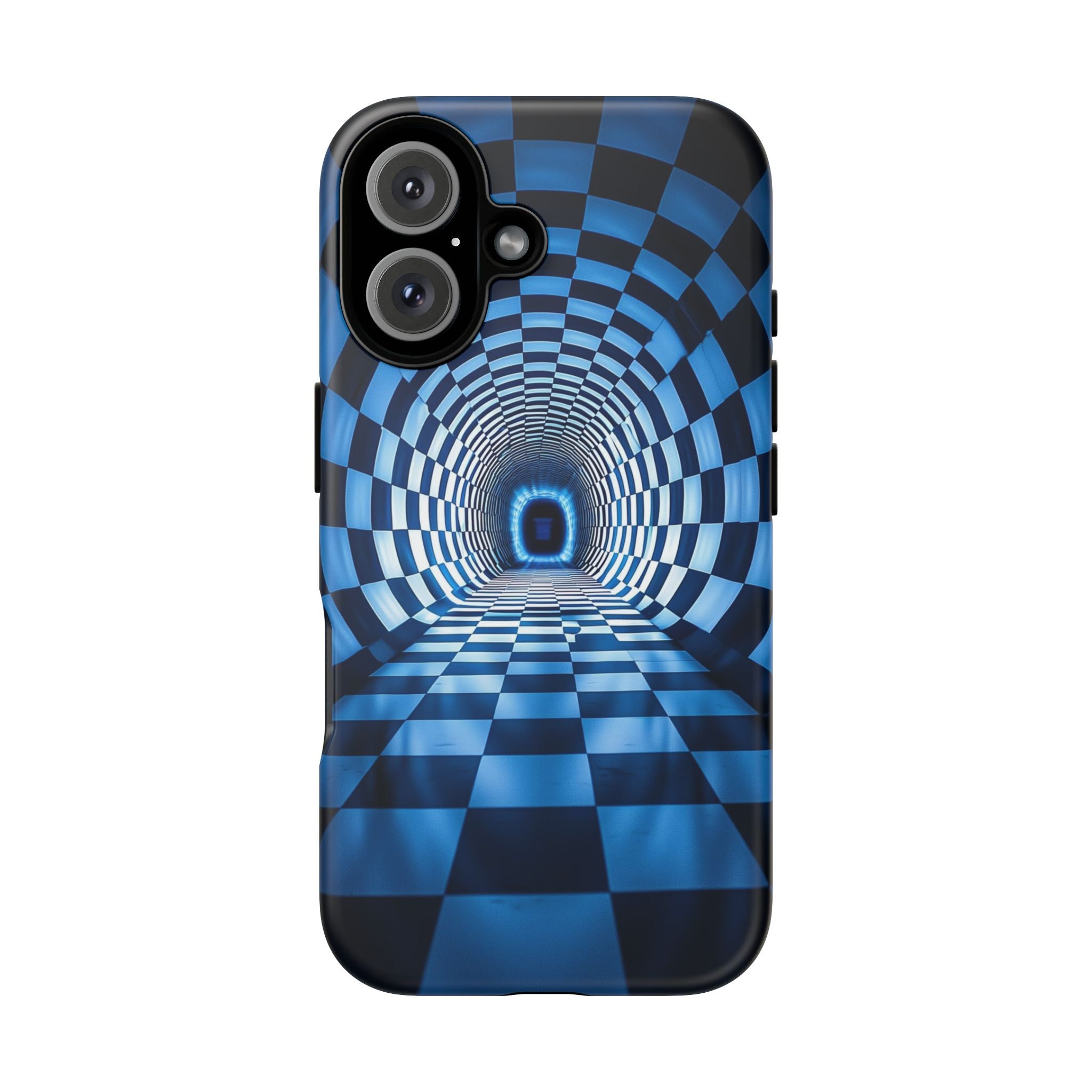 Blue Checkered Tunnel iPhone Case — 3D Optical Illusion Tough Case