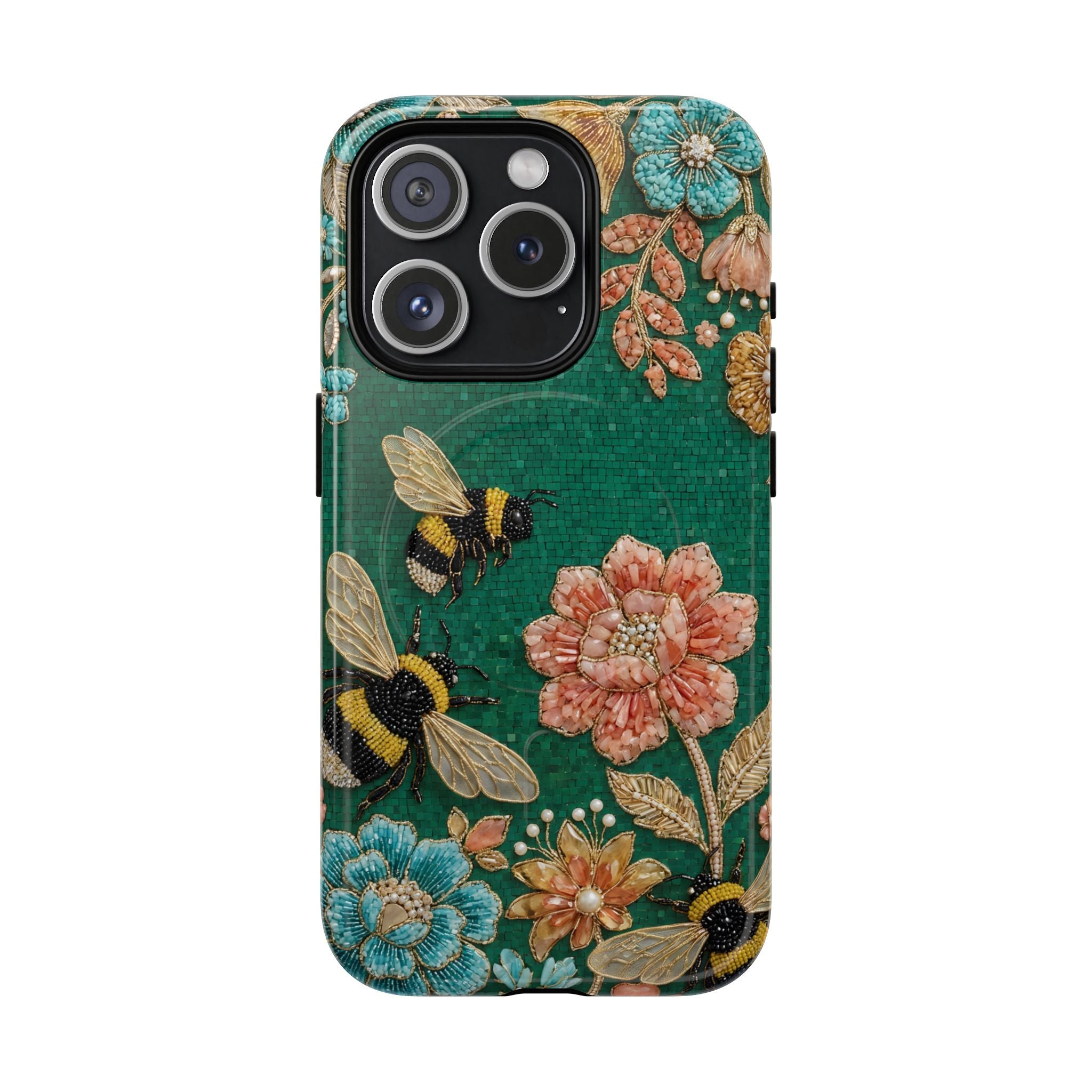 Floral Bumblebee Tough MagSafe iPhone Case | Protective Botanical Phone Cover