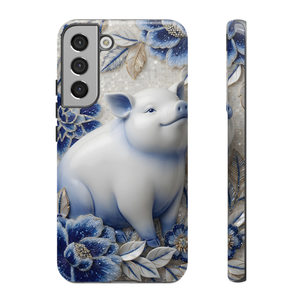 Asian Zodiac Pig Samsung Galaxy Phone Case | Blue & White Porcelain Slim Protective Shockproof Case| Year of the Pig Gift