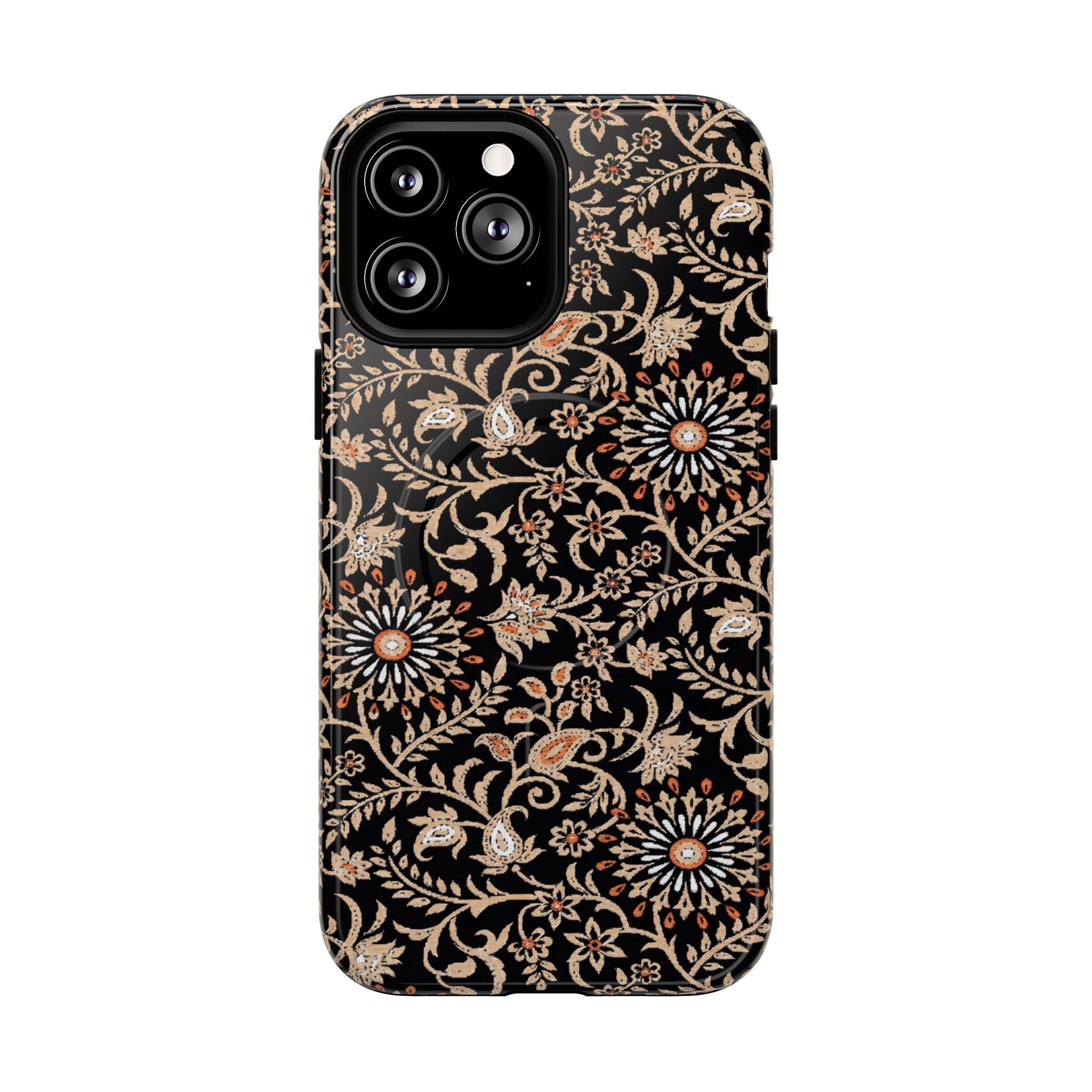 Batik Floral Black Ornate Daisies MagSage Tough iPhone Case