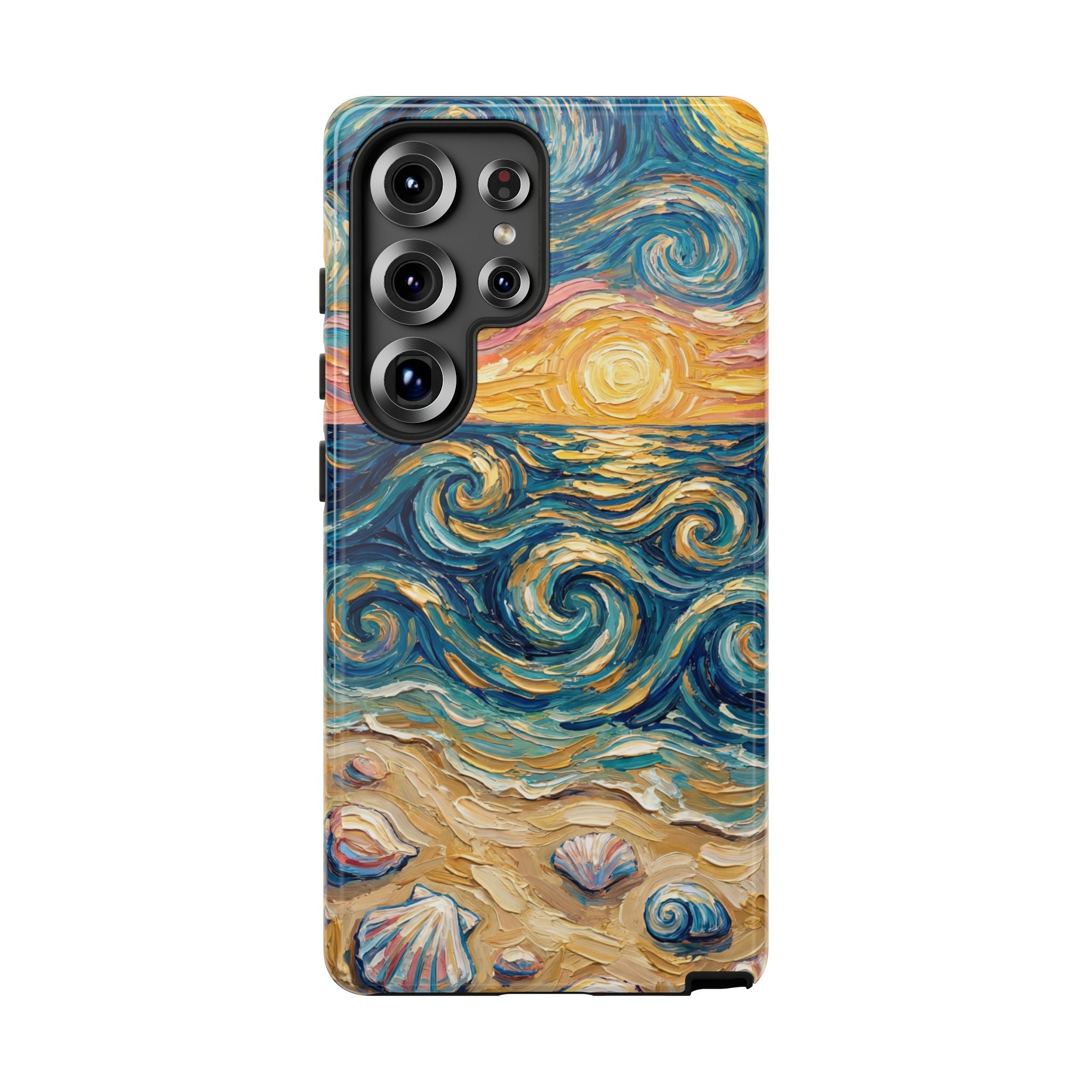 Sea Sunset Samsung Galaxy Case — Van Gogh‑Style Beach Waves with Shells