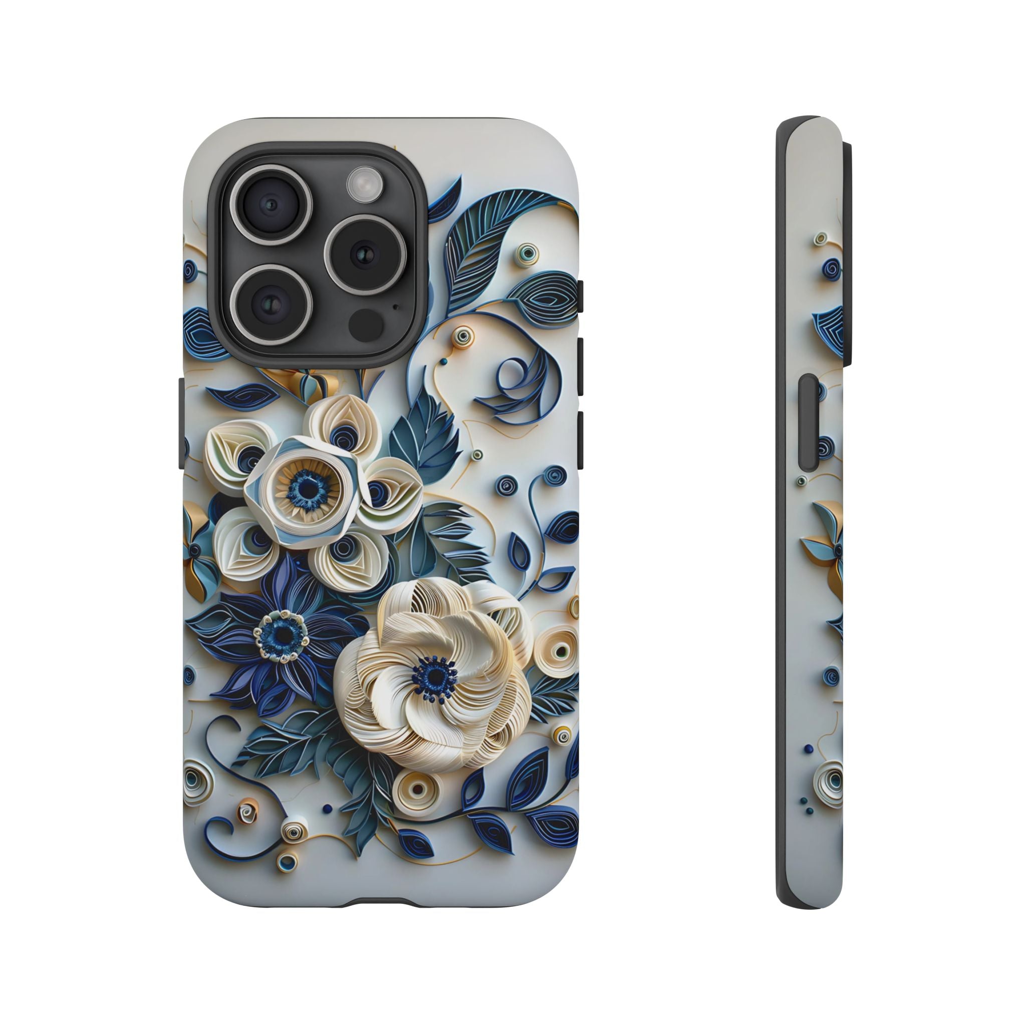 Floral Quilled Art iPhone Case — Blue & Cream Decorative Protection