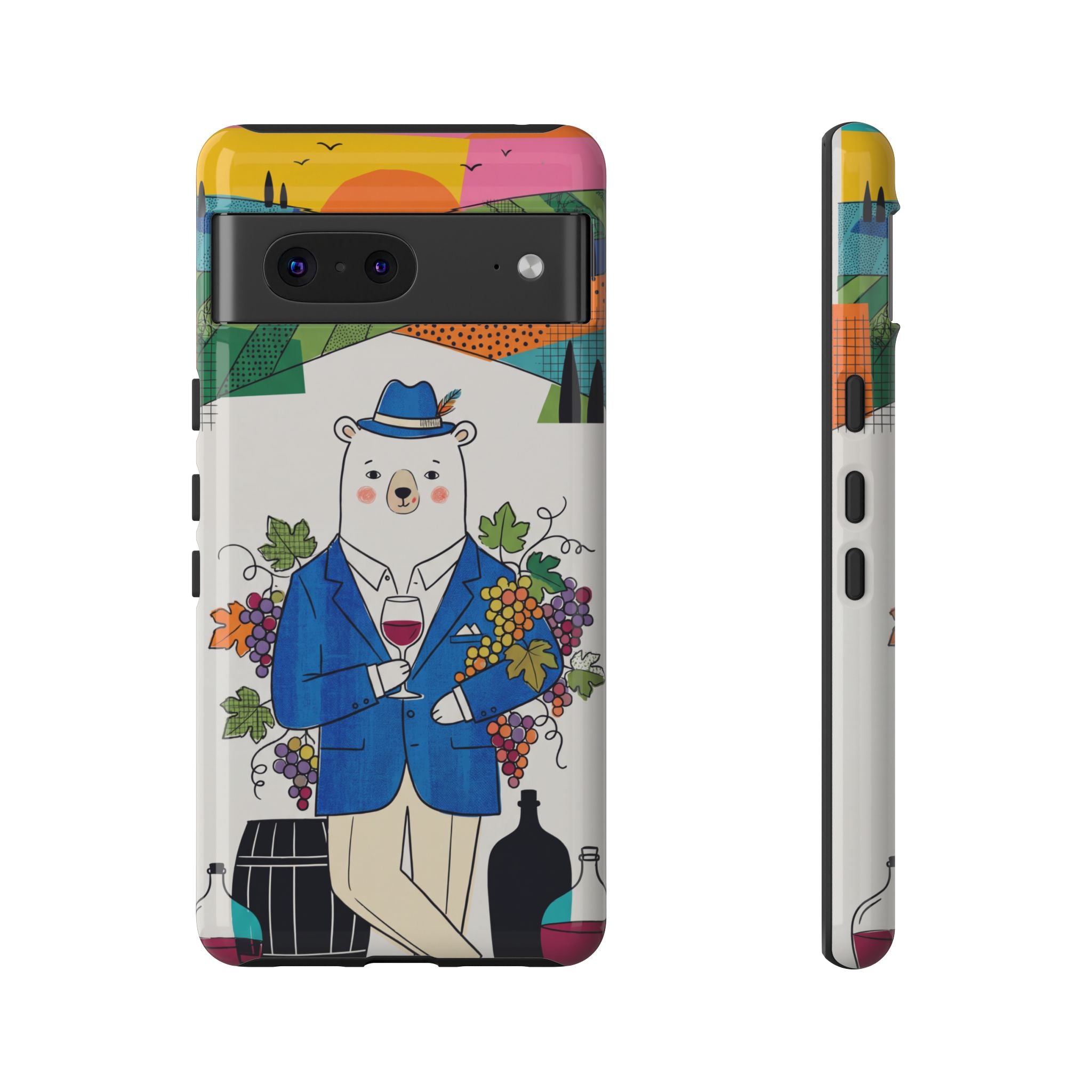 Dapper Polar Bear Wine Lover Illustrated Protective Google Pixel Phone Case