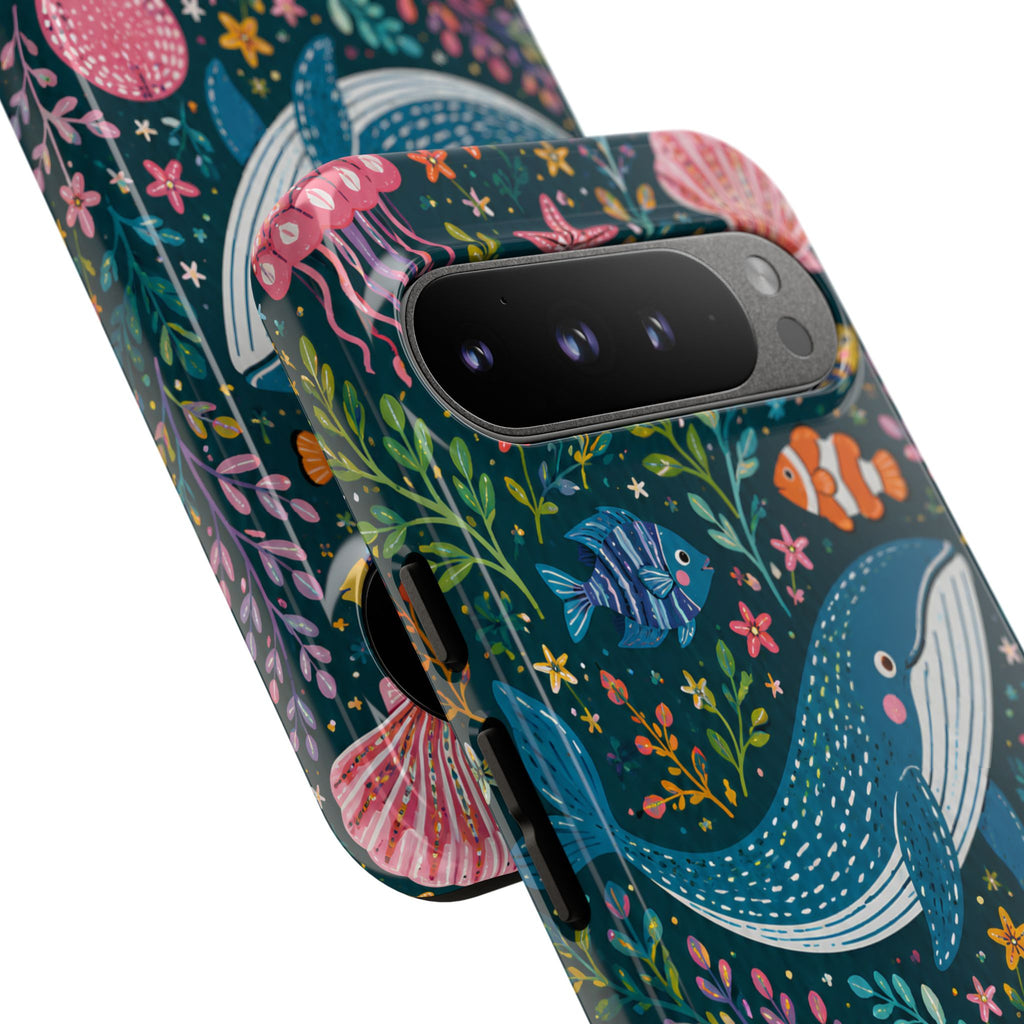 Ocean Creatures Tough  Google Pixel Phone Case | Whale, Octopus & Turtle Underwater Pattern