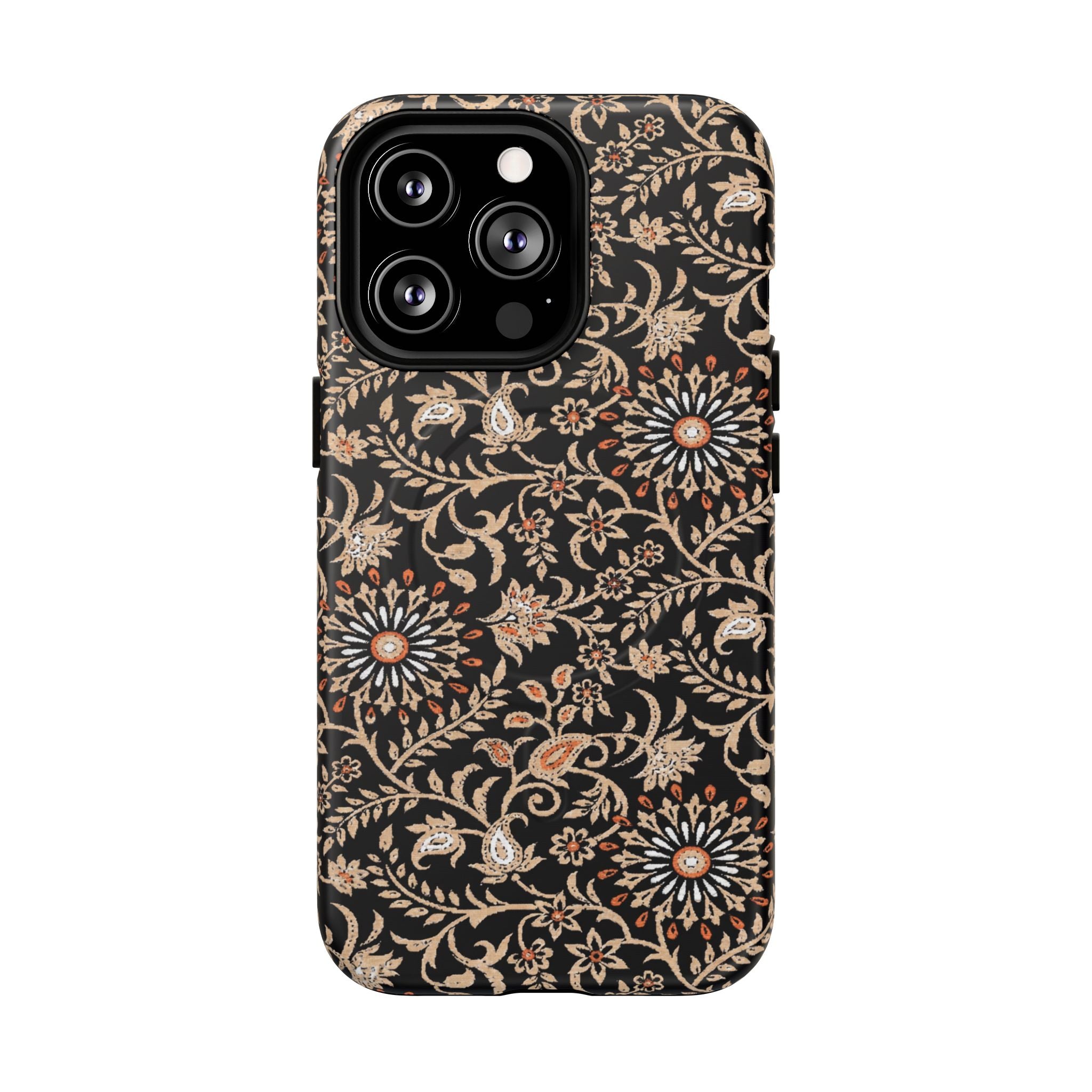 Batik Floral Black Ornate Daisies MagSage Tough iPhone Case
