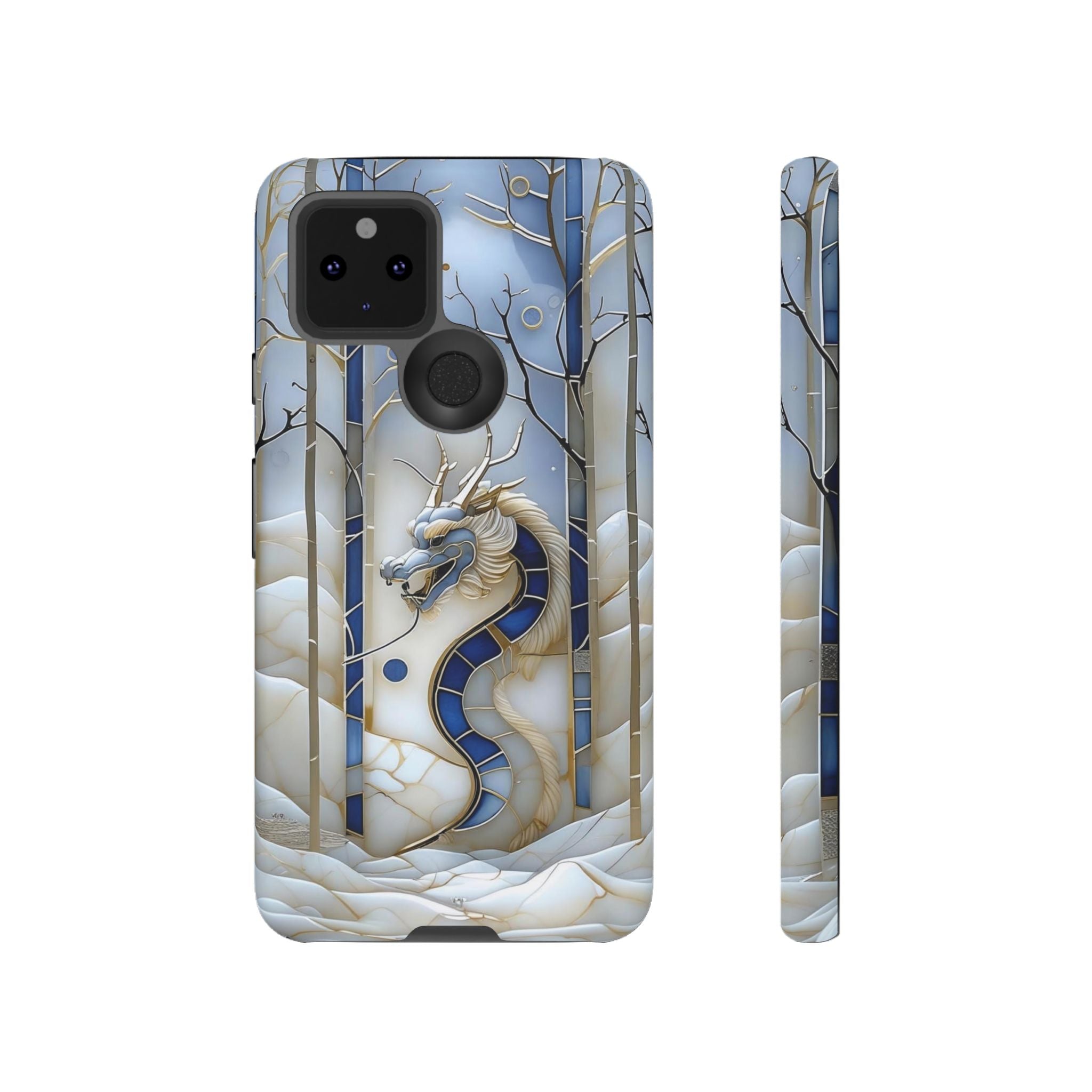 Dragon Stained Glass Google Pixel Case — Blue Winter Forest Protective Cover