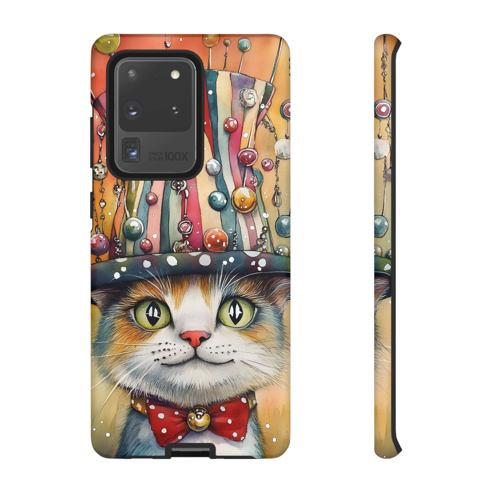 Cat in Colourful Top Hat Samsung Galaxy Case — Whimsical Cat Art iPhone Case