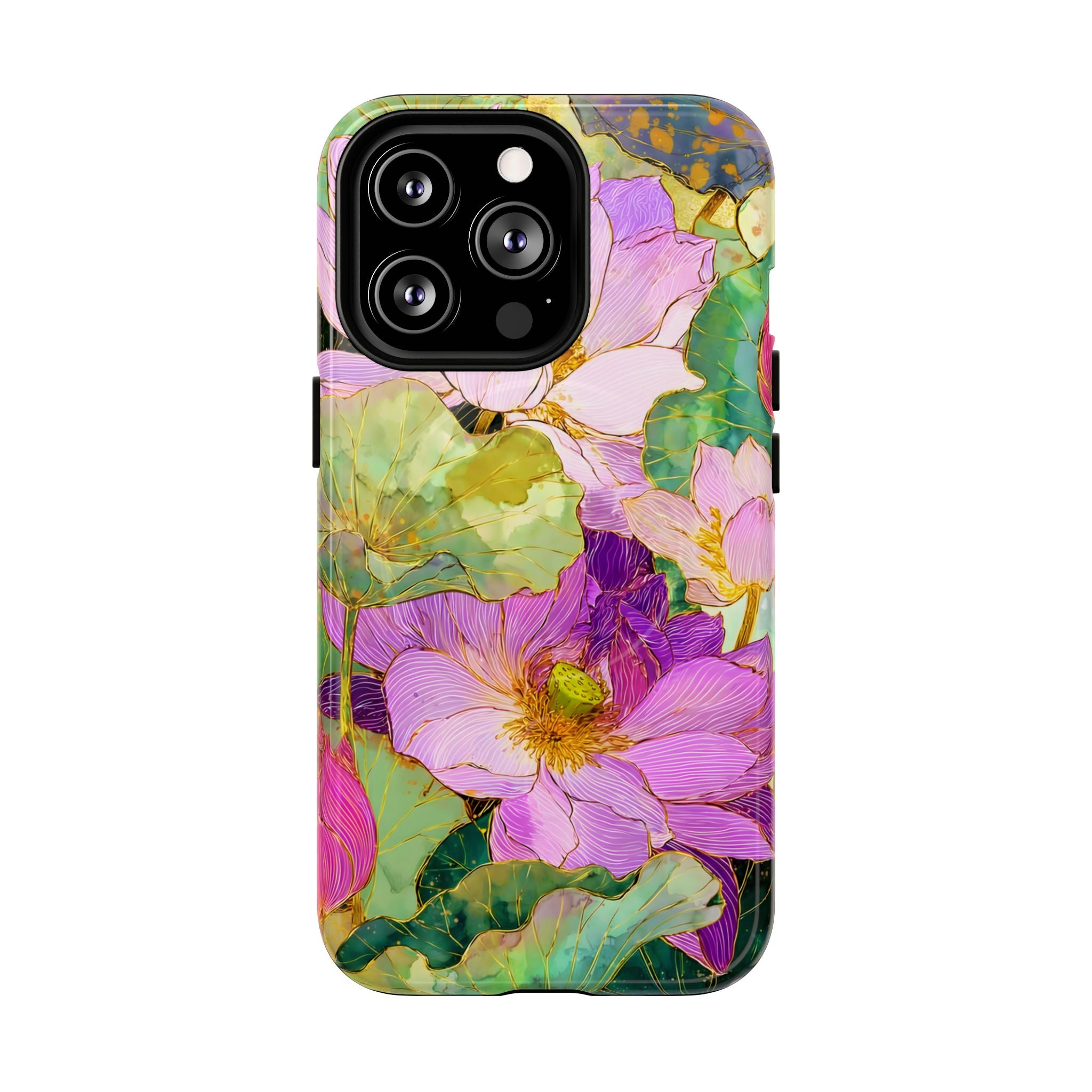 Floral Watercolor Tough MagSafe iPhone Case | Pink Lotus Garden Protective Cover
