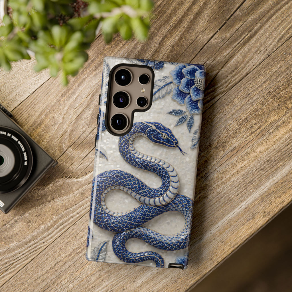Asian Zodiac Snake Samsung Galaxy Phone Case | Blue & White Porcelain Slim Shockproof Case | Year of the Snake