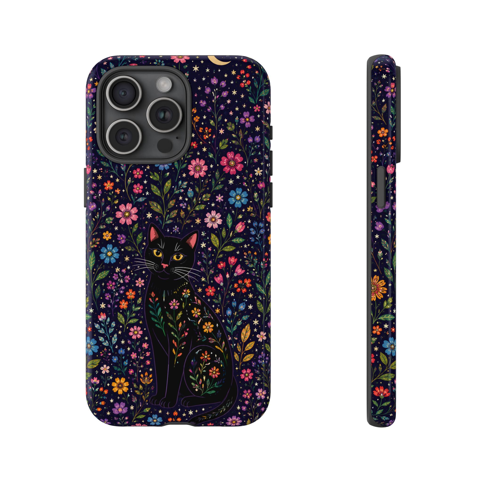 Celestial Black Cat iPhone Case | Whimsigoth Floral