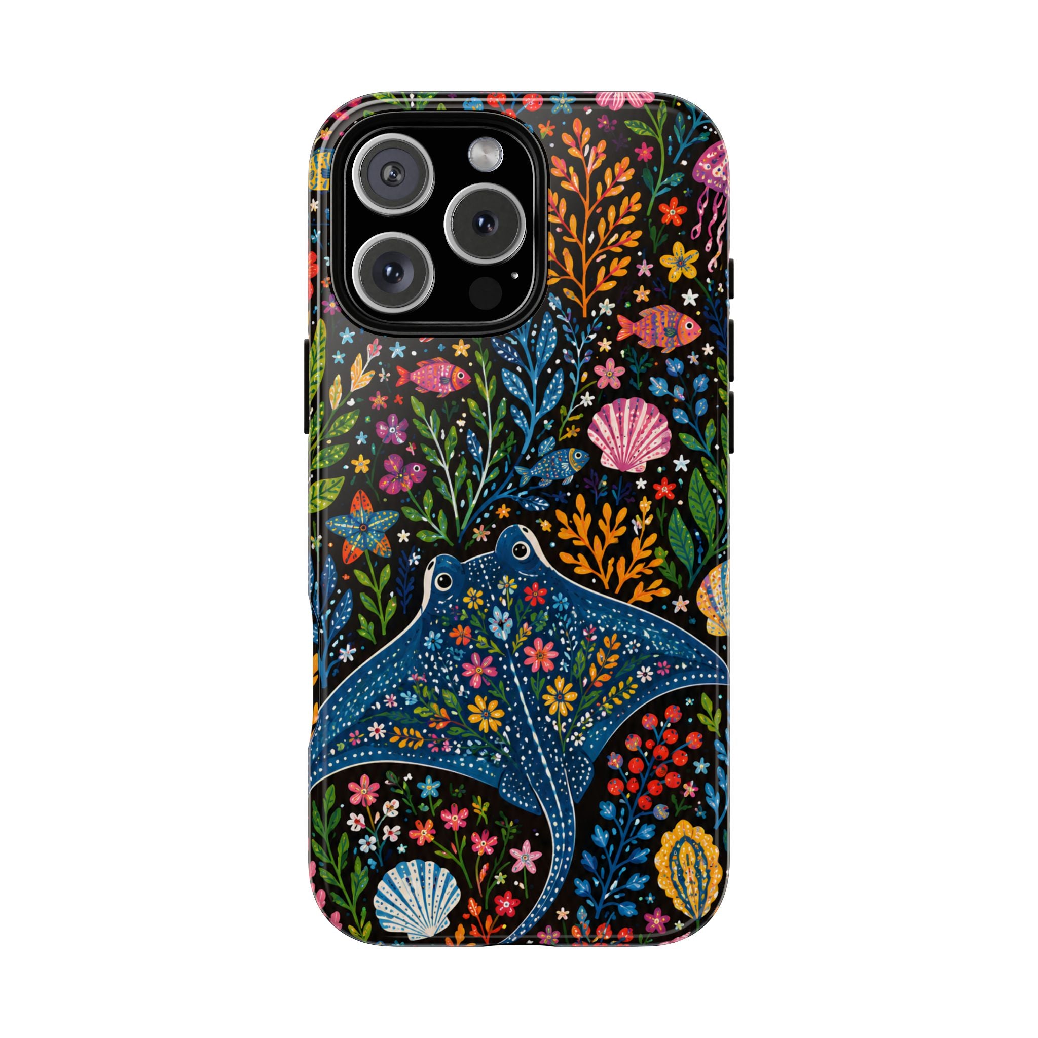 Manta Ray Floral iPhone Case | Colorful Underwater Sea Life Protective Cover