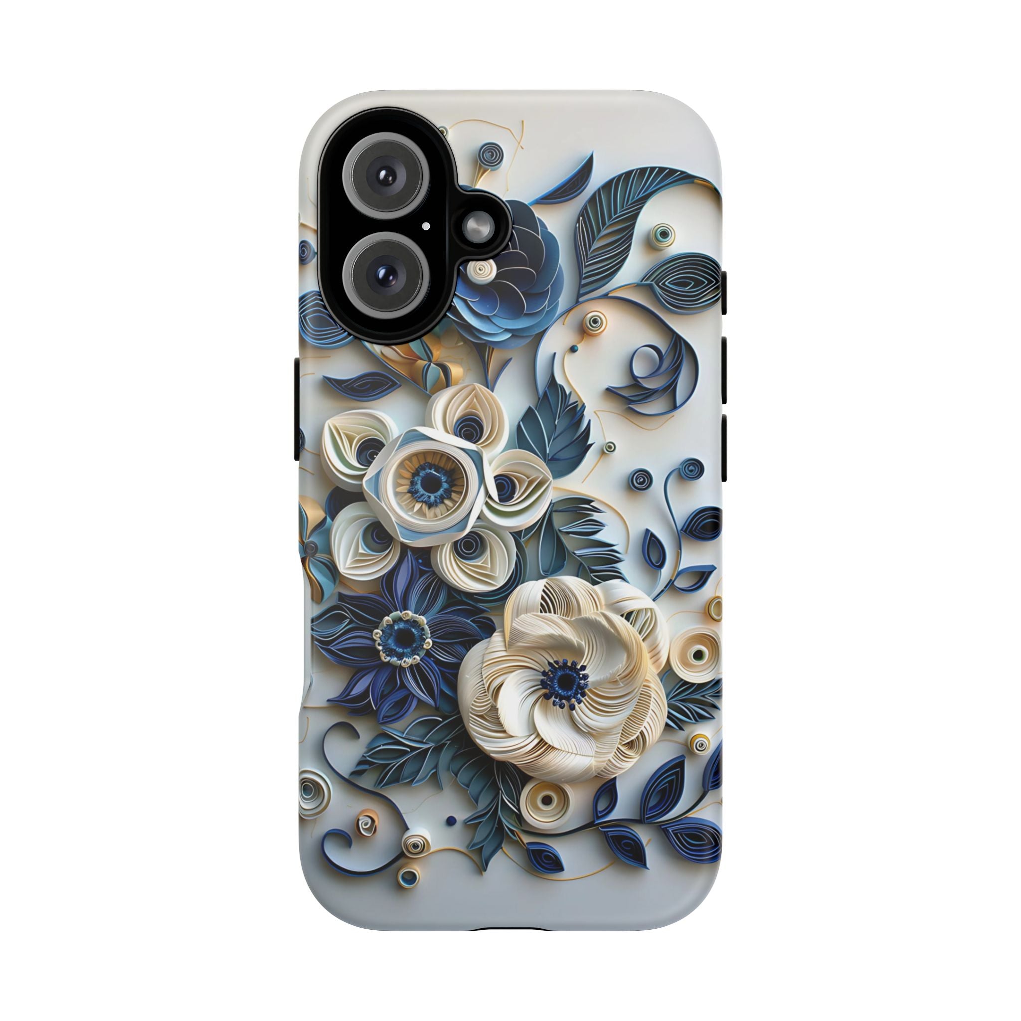 Floral Quilled Art iPhone Case — Blue & Cream Decorative Protection