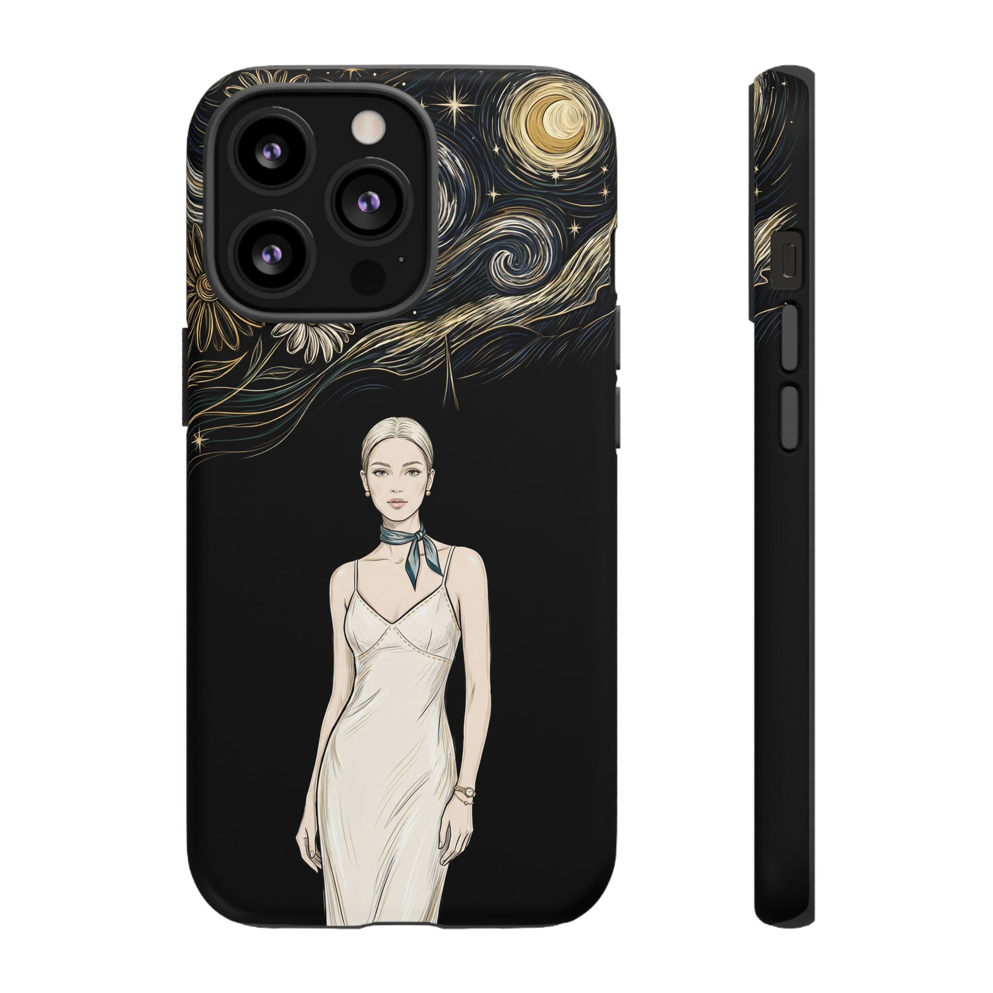 Starry Night Fashion iPhone Case | Elegant Woman Illustration