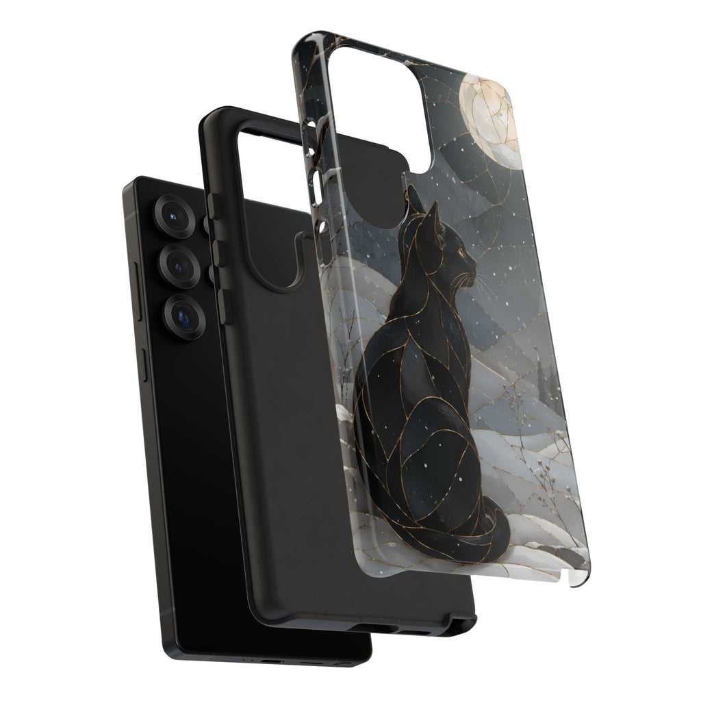 Black Cat Samsung Galaxy Phone Case | Moonlit Winter Phone Case