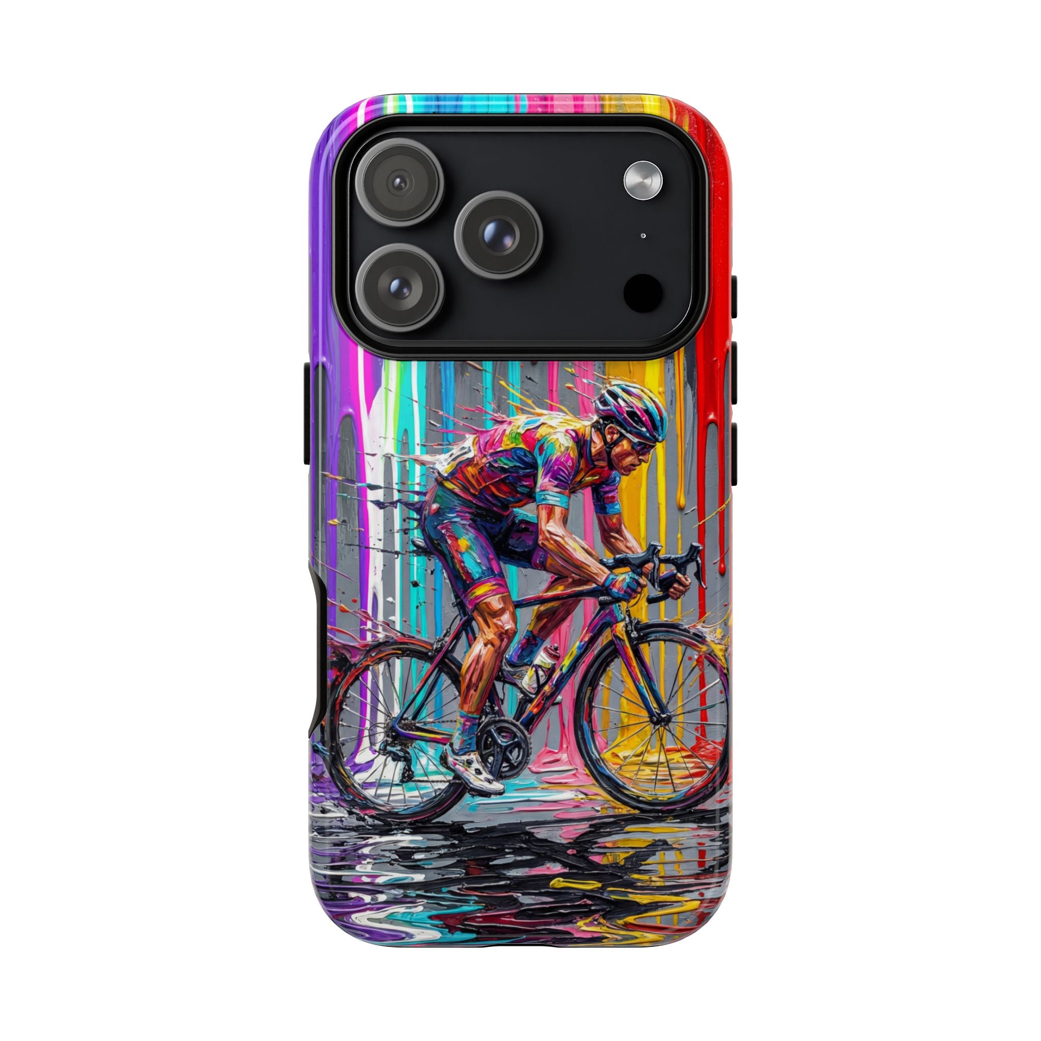 Cyclist Art iPhone Case | Colourful Drip Painting Tough Cases