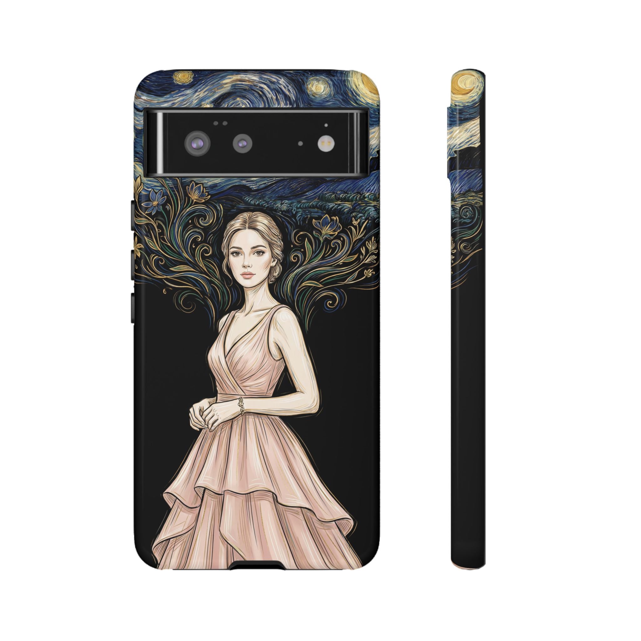 Art Nouveau Starry Night Google Pixel Phone Case | Elegant Woman Illustration Tough Case