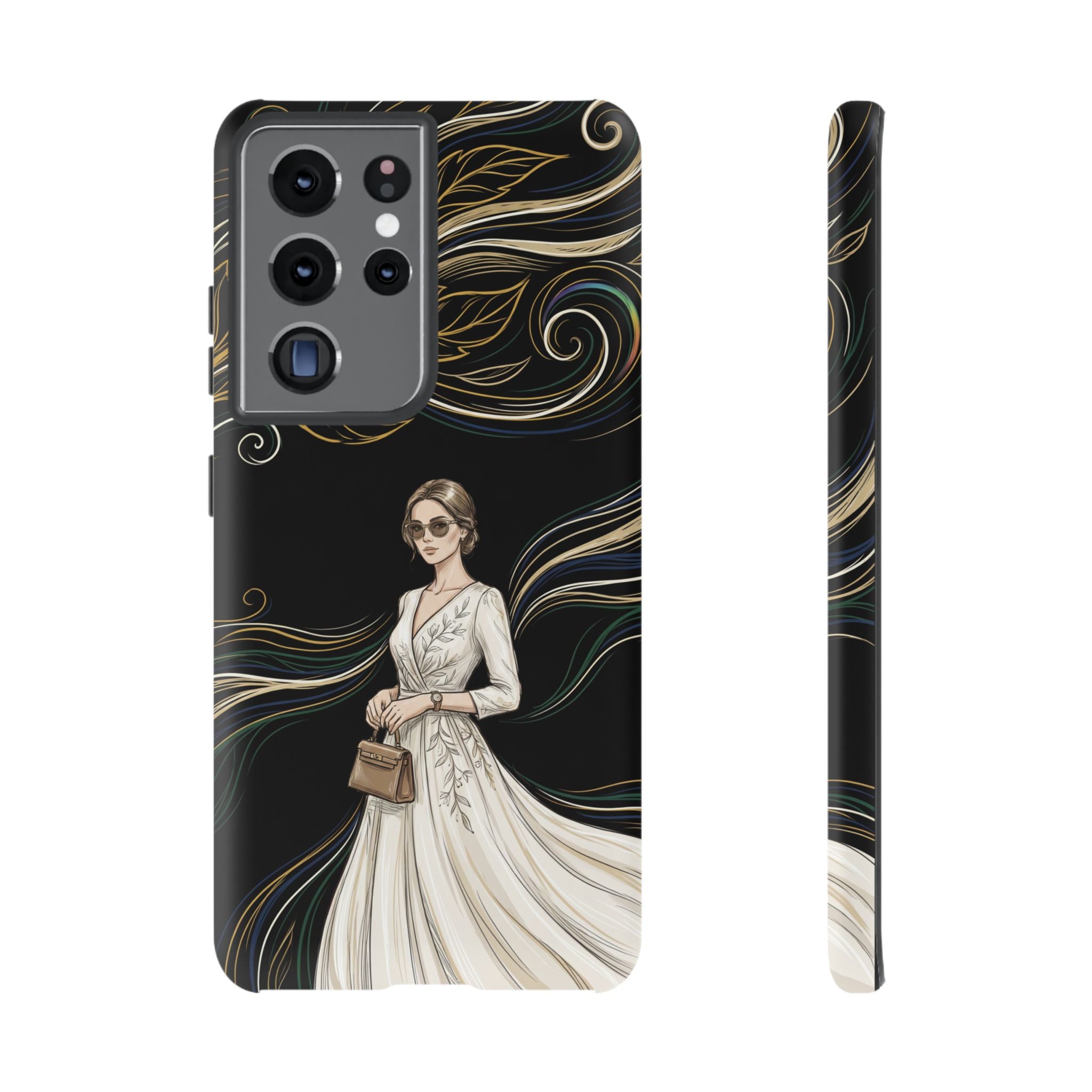 Elegant Woman Illustration Samsung Galaxy Phone Case | Vintage Bride in Flowing Gown