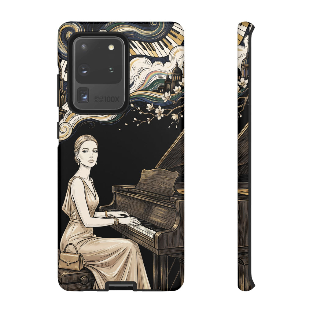 Elegant Piano Woman Samsung Galaxy Phone Case | Vintage Art Deco Music Design