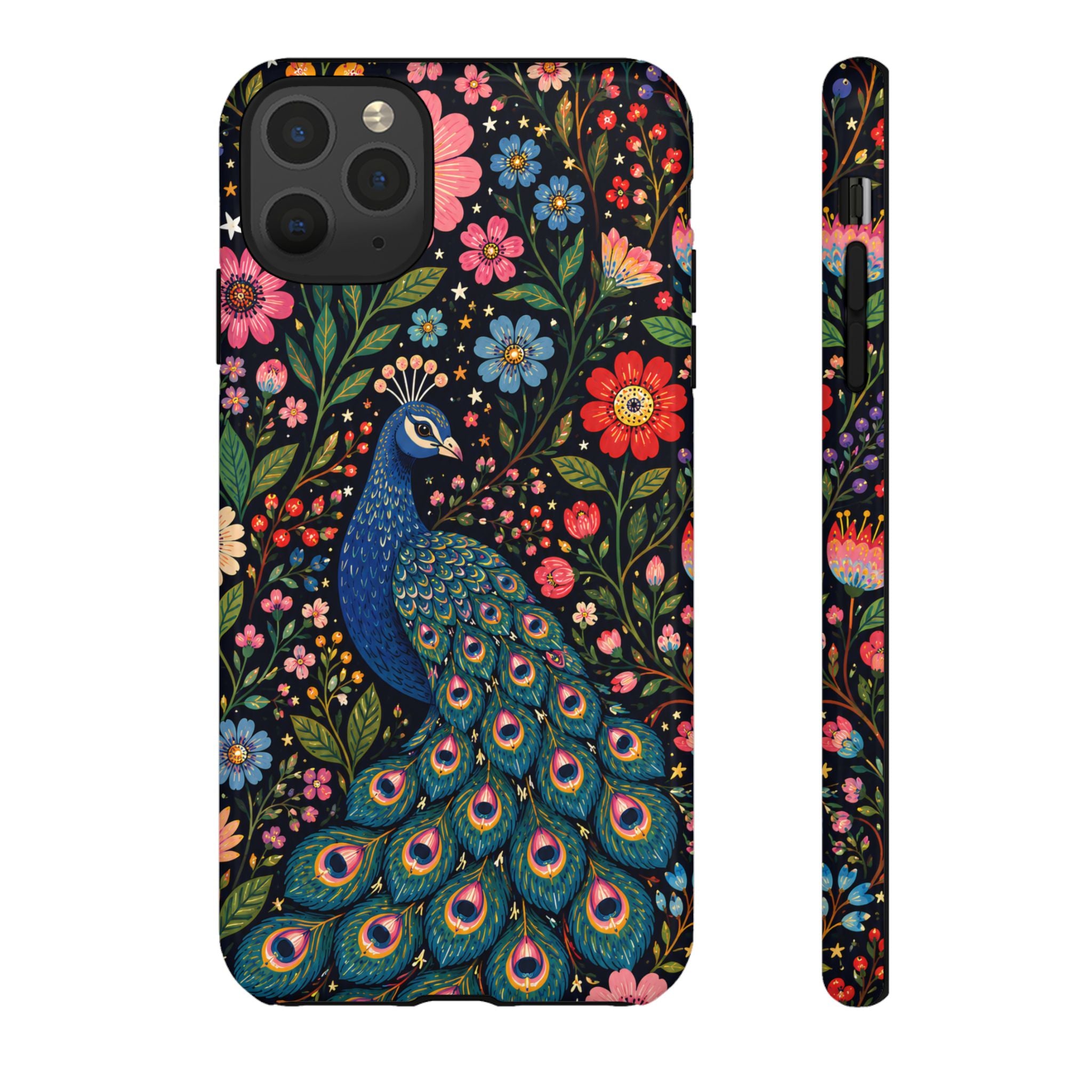 Peacock Floral Tough iPhone Case | Protective Phone Case with Colorful Garden Design