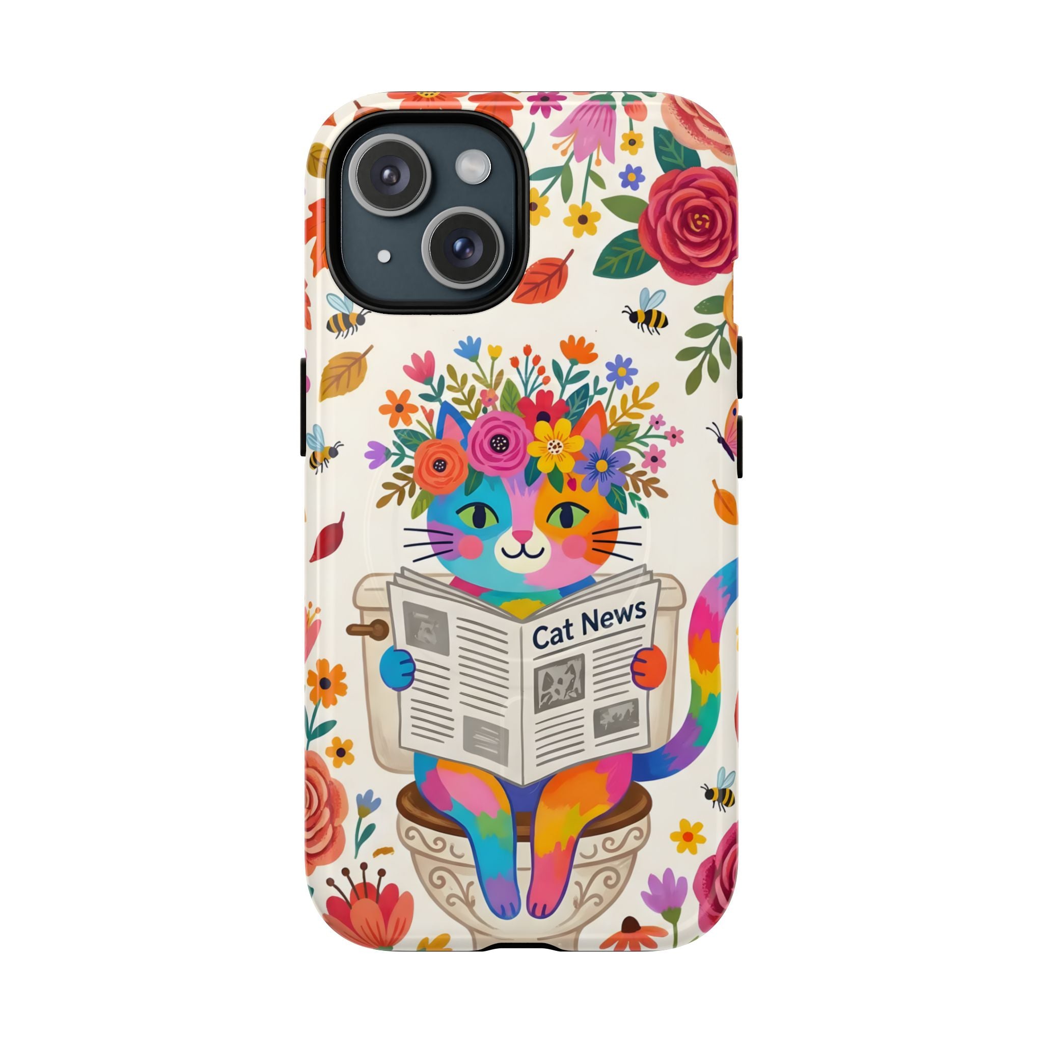 Floral Rainbow Cat MagSafe iPhone Case | Cat News Design