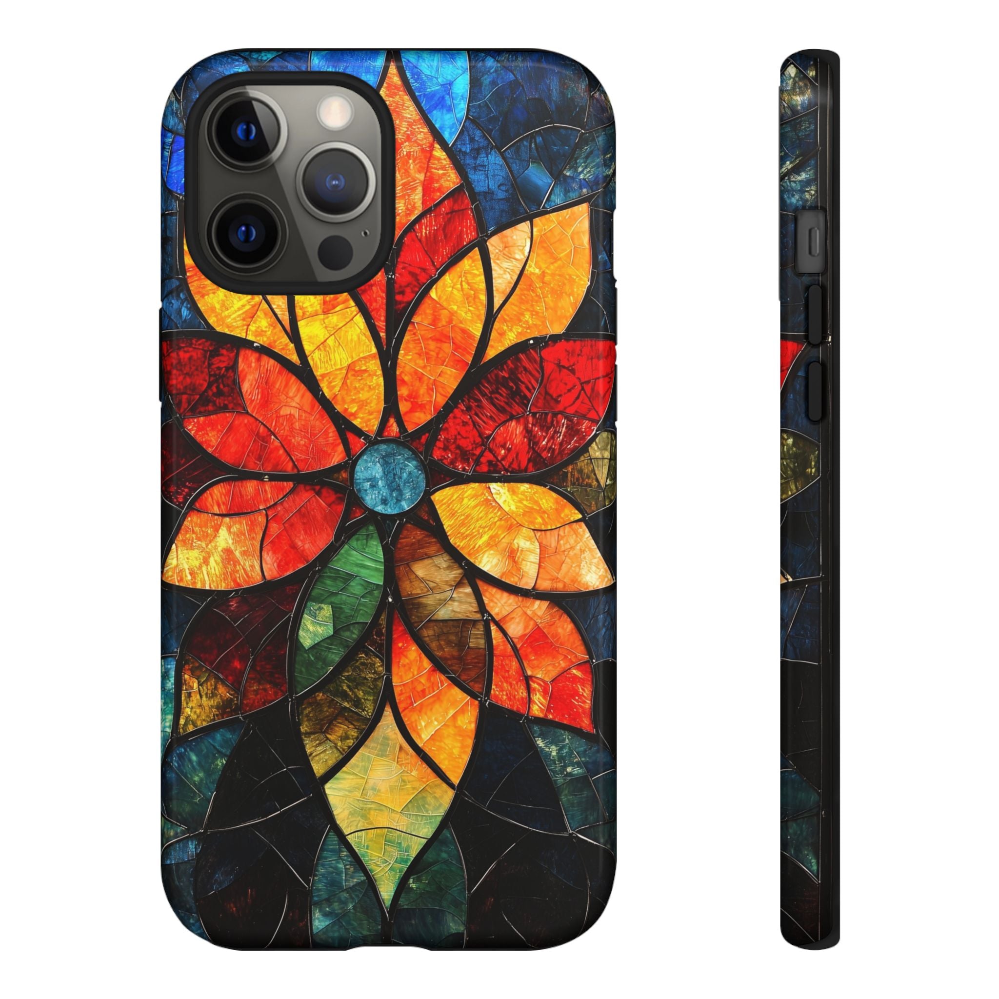 Stained Glass Flower iPhone Case — Colorful Mosaic Protective Cover