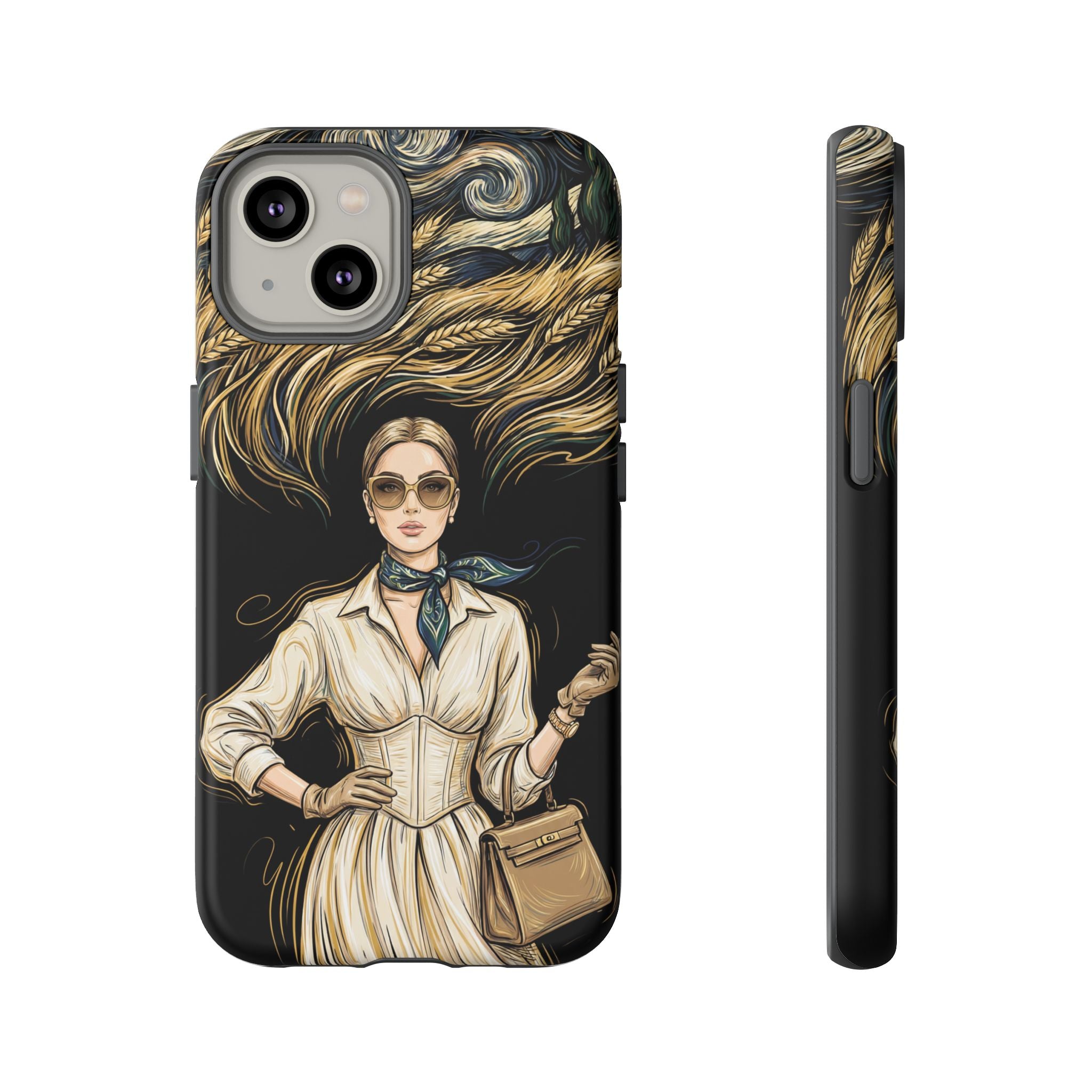 Vintage Elegance iPhone Case | Retro Woman with Flowing Golden Hair