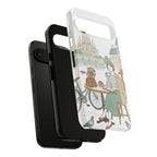 Paris Cafe Illustration Google Pixel Phone Case | Vintage Bicycles & Pigeons Protective Cover