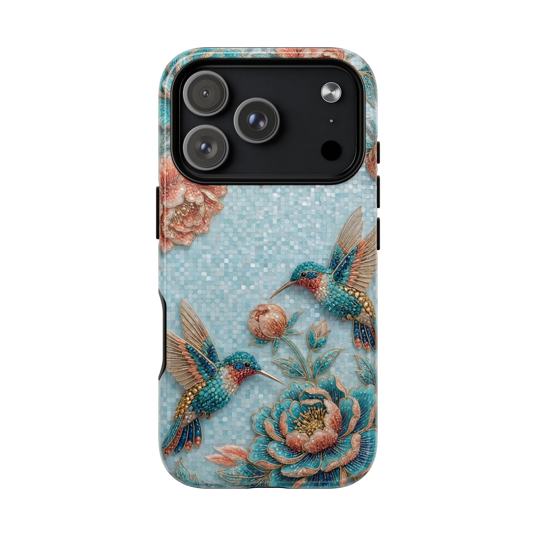 Hummingbird Floral Tough MagSafe iPhone Case | Vintage Blue Garden Design