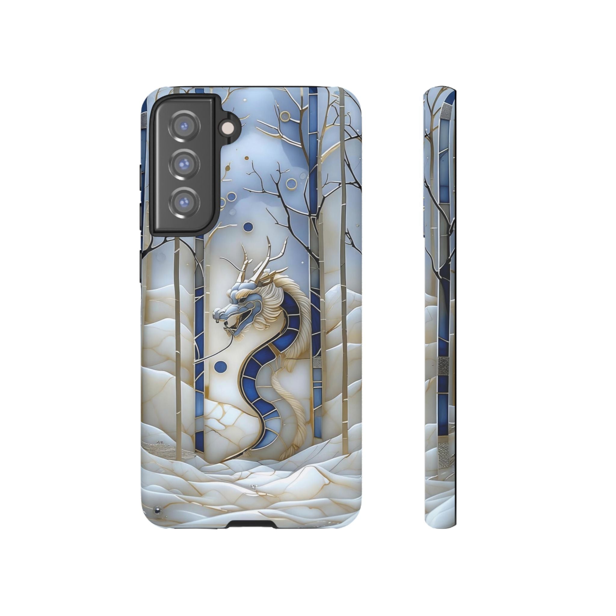 Dragon Stained Glass Samsung Galaxy Case — Blue Winter Forest Protective Cover