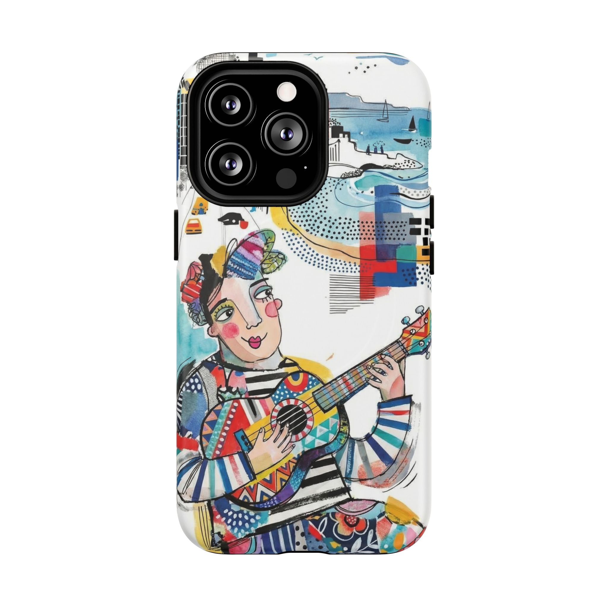 Artistic Musician MagSafe iPhone Case | Colorful Guitar Cityscape Tough Case