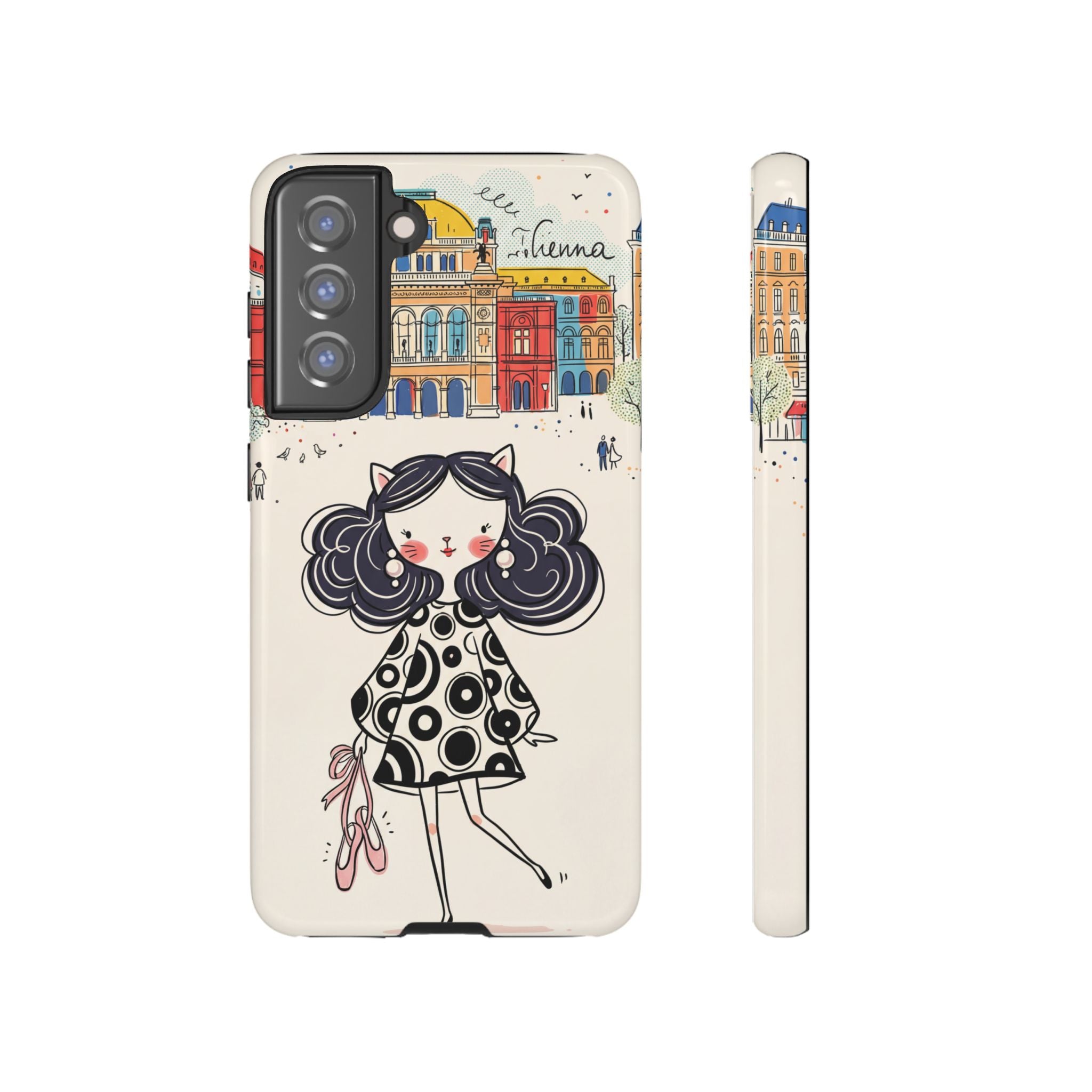 Cute Parisian Cat Girl Samsung galaxy Phone Case | Ballet Slippers Illustration Tough Case