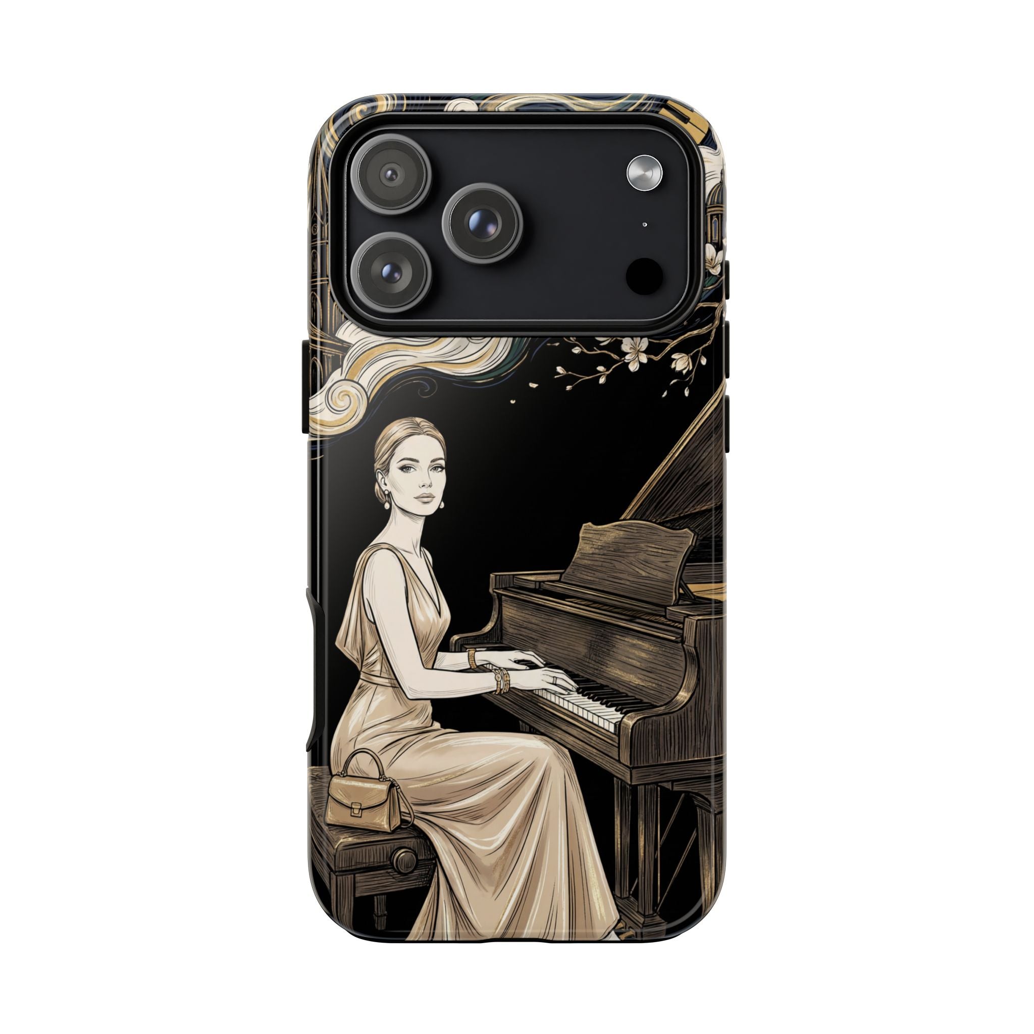 Elegant Piano Woman iPhone Case | Vintage Art Deco Music Design