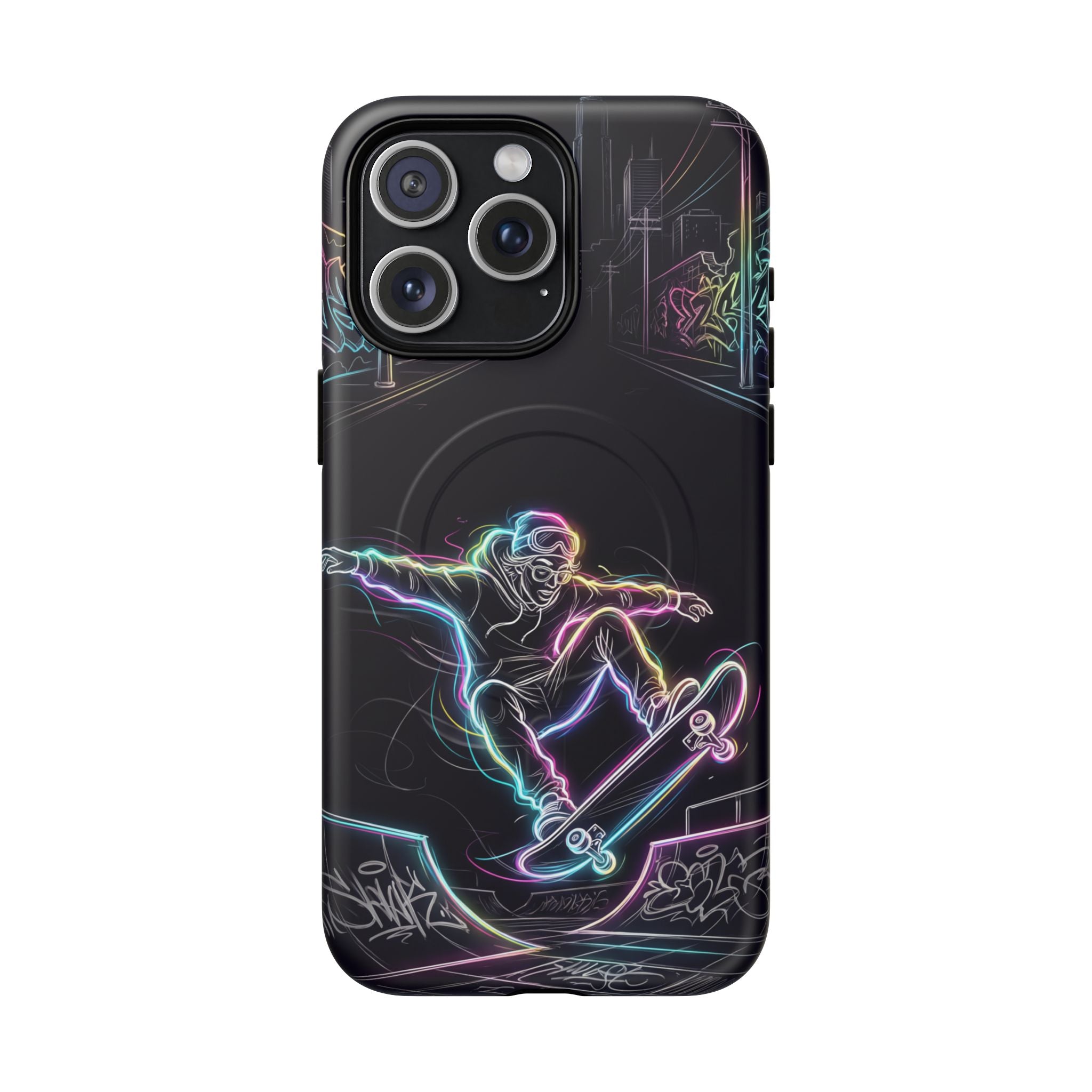 Neon Skateboard MagSafe iPhone Case | Glow Skatepark Protective Cover