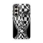 Checkerboard Face Tough Samsung Galaxy Case — Black & White Surreal Art Protective Cover