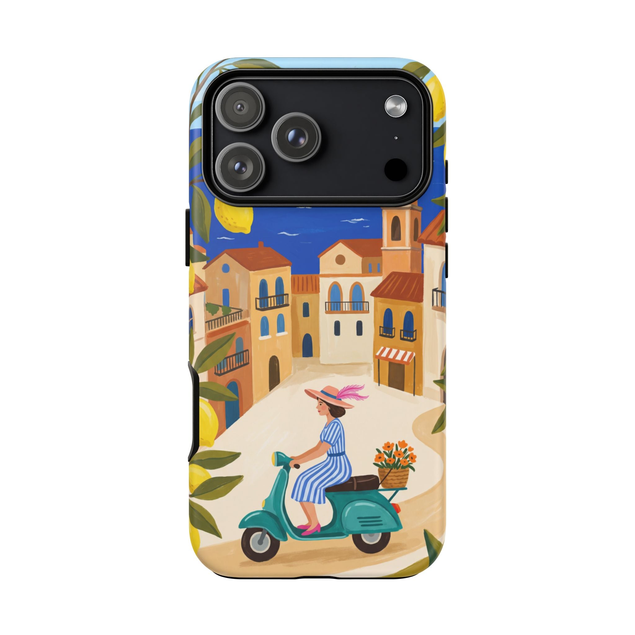 Mediterranean Scooter iPhone Case | Coastal Lemon Grove Design