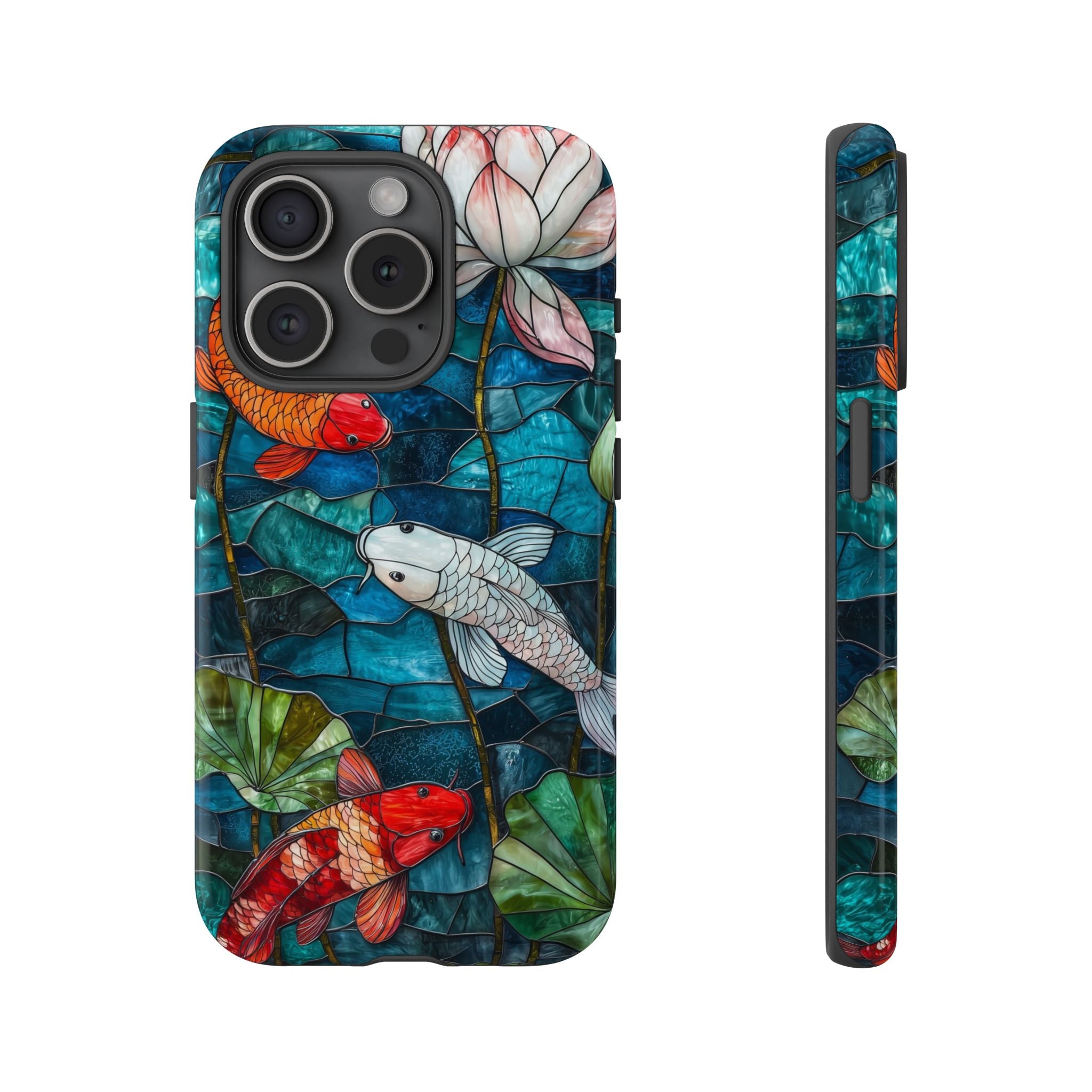 Koi Pond Tough iPhone Case — Stained Glass Lotus & Koi Design
