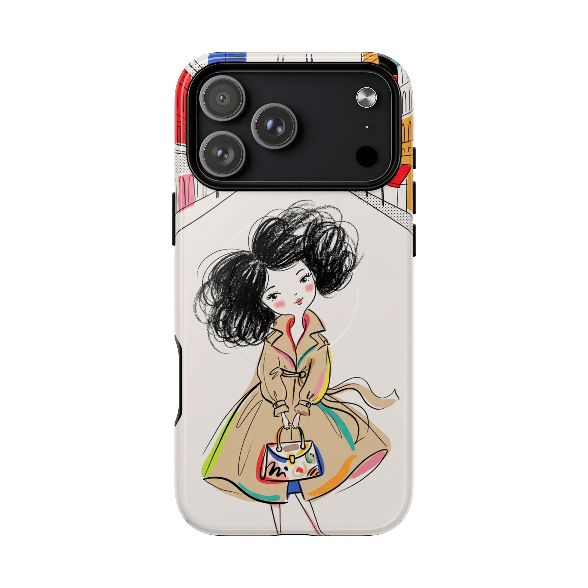 Illustrated Trench Coat Fashion Chic City Girl MagSafe iPhone Case
