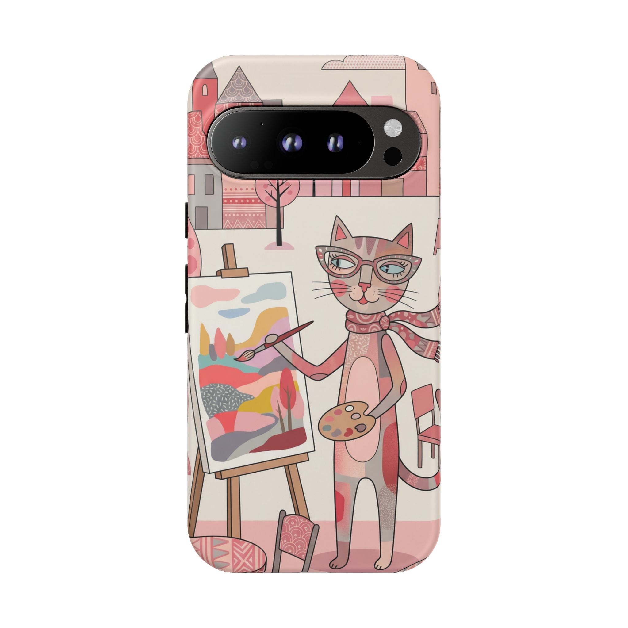 Artistic Cat Google Pixel Phone Case | Painter Kitty Illustration Tough Case