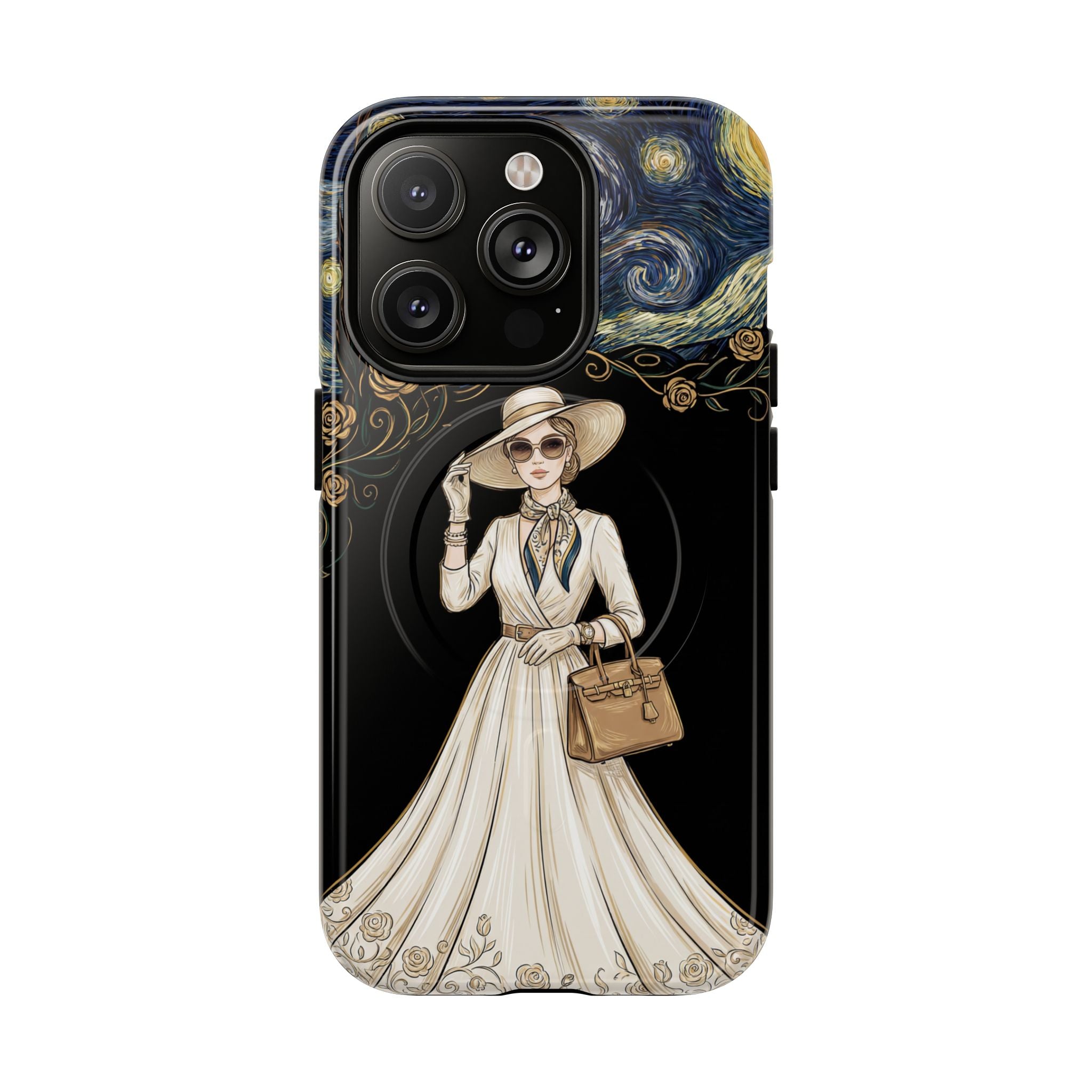 Vintage Starry Night Fashion MagSafe iPhone Case | Elegant Lady in White Dress