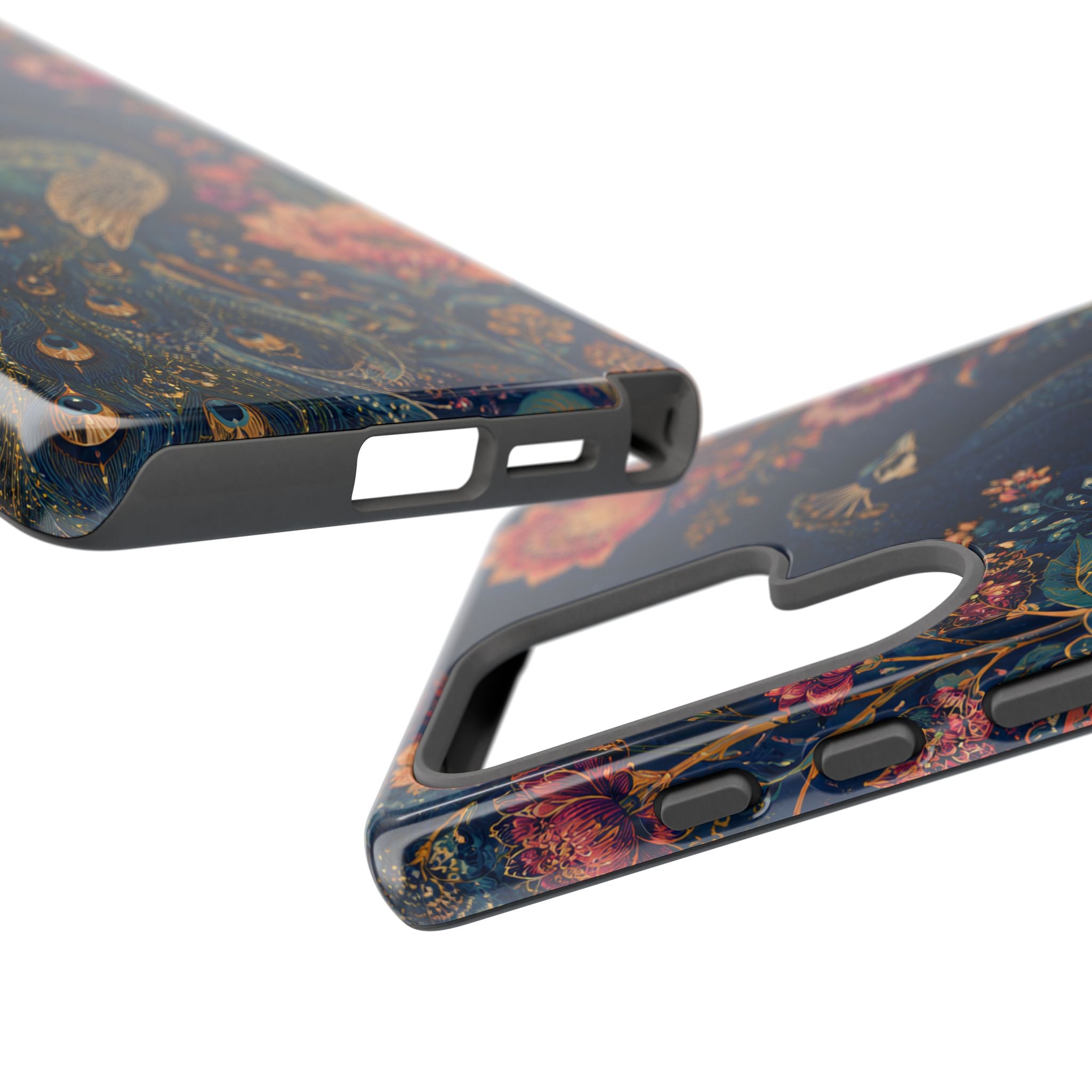 Peacock Floral Tough Samsung Galaxy Phone Case | Antique Indigo Gold Art Cover
