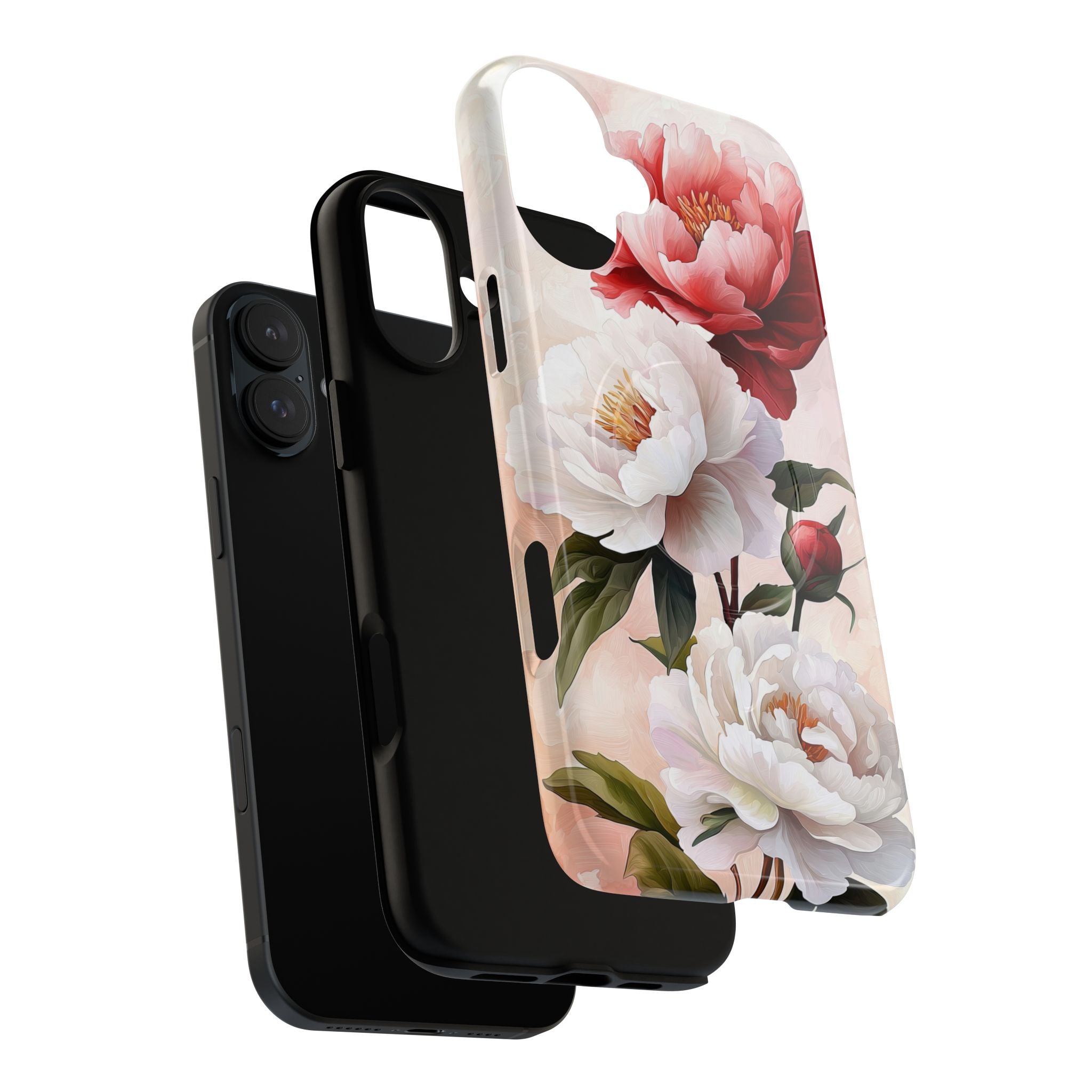 Custodia MagSafe per iPhone resistente con motivo floreale Peony | Design vintage con rose
